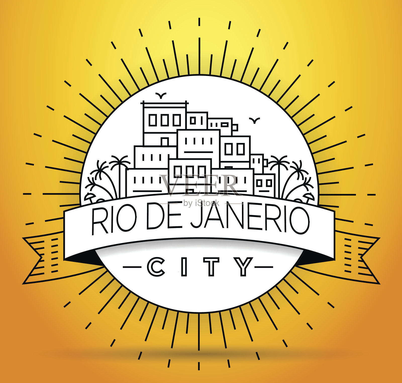 线性的巴西里约热内卢城市剪影与排版插画图片素材