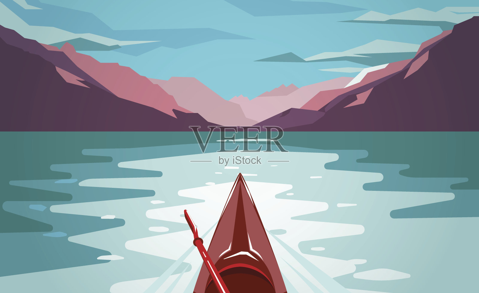 挪威峡湾海上皮划艇。有趣的户外之旅。插画图片素材
