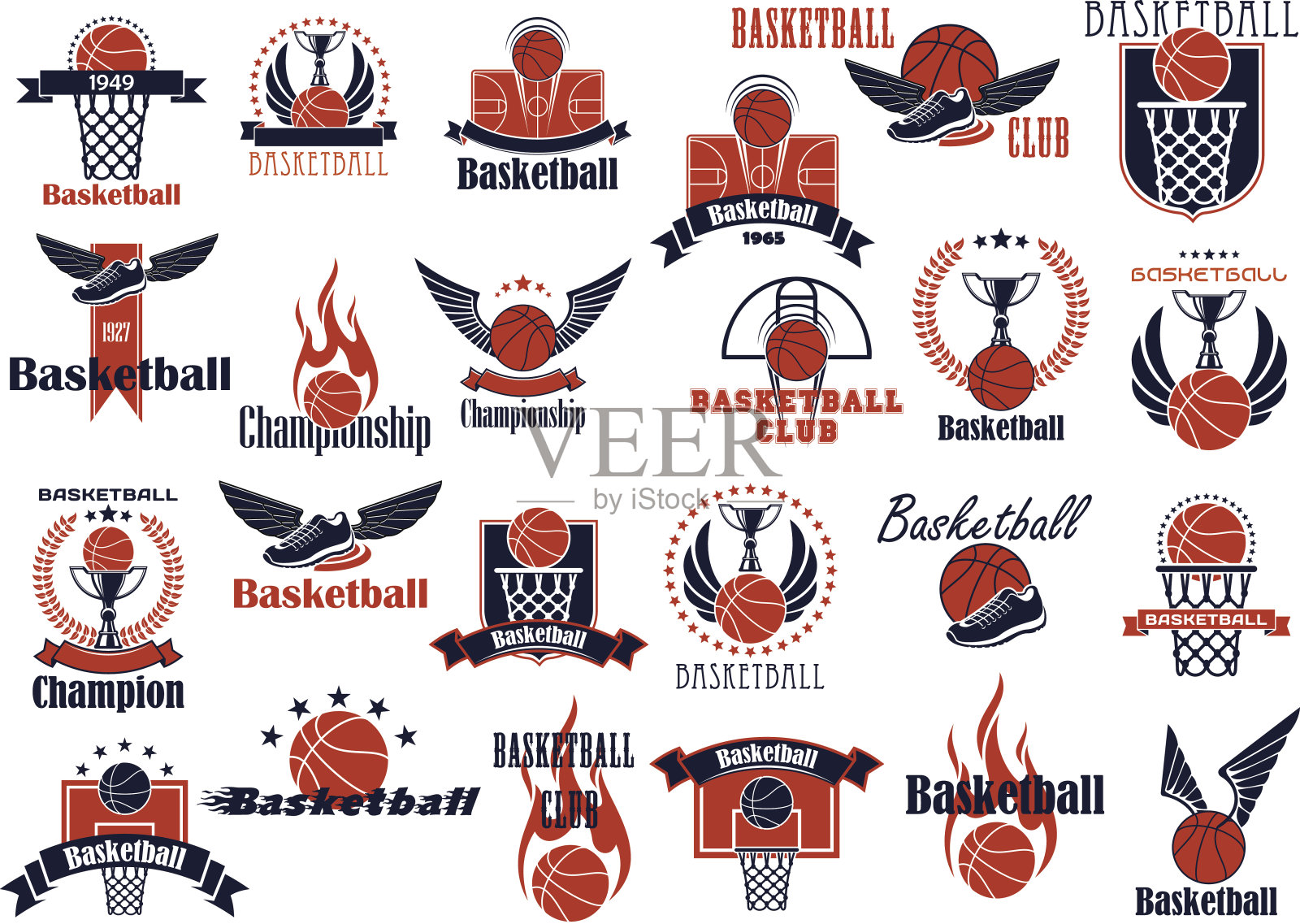 篮球运动游戏橙色和蓝色图标插画图片素材