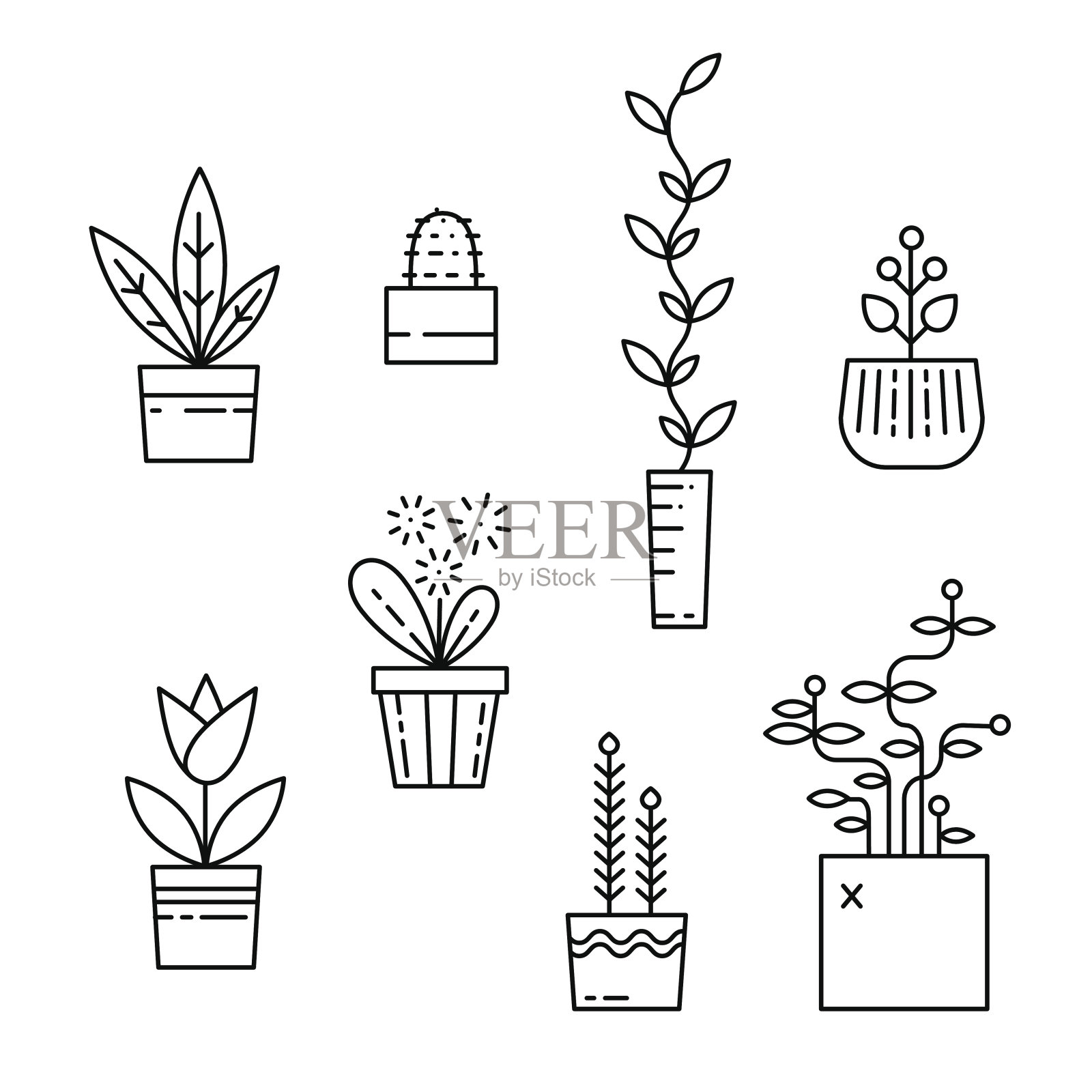 线房子植物图标设置设计元素图片