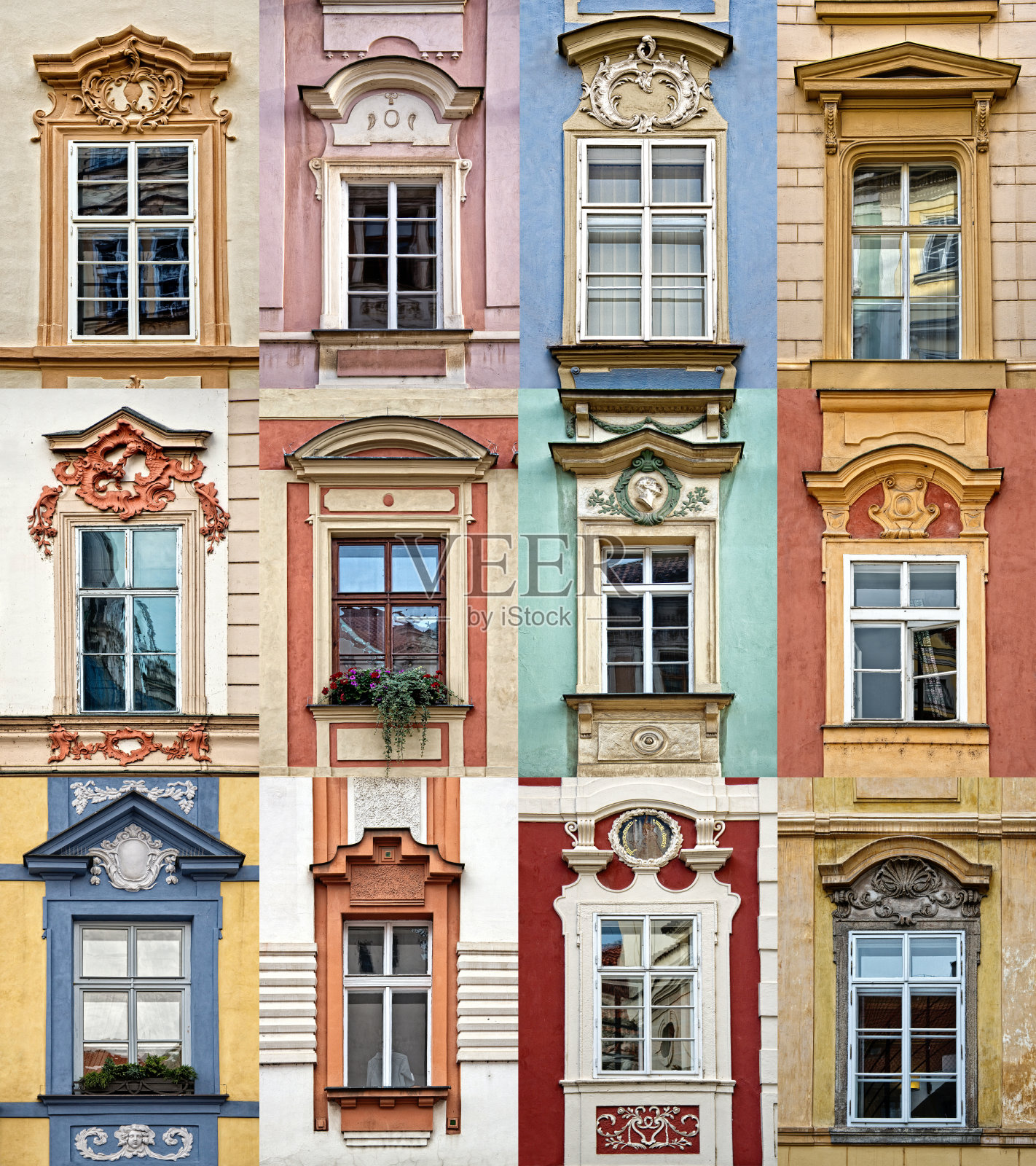 布拉格的彩色窗户拼贴画照片摄影图片