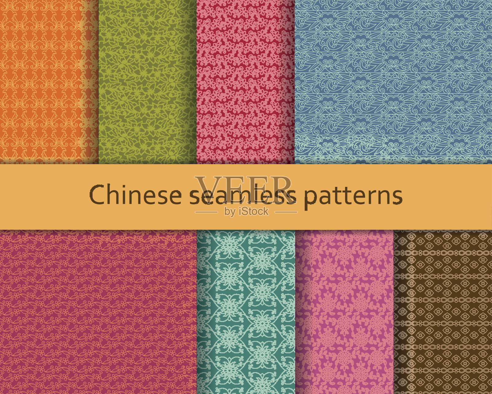 中国传统无缝图案套装插画图片素材