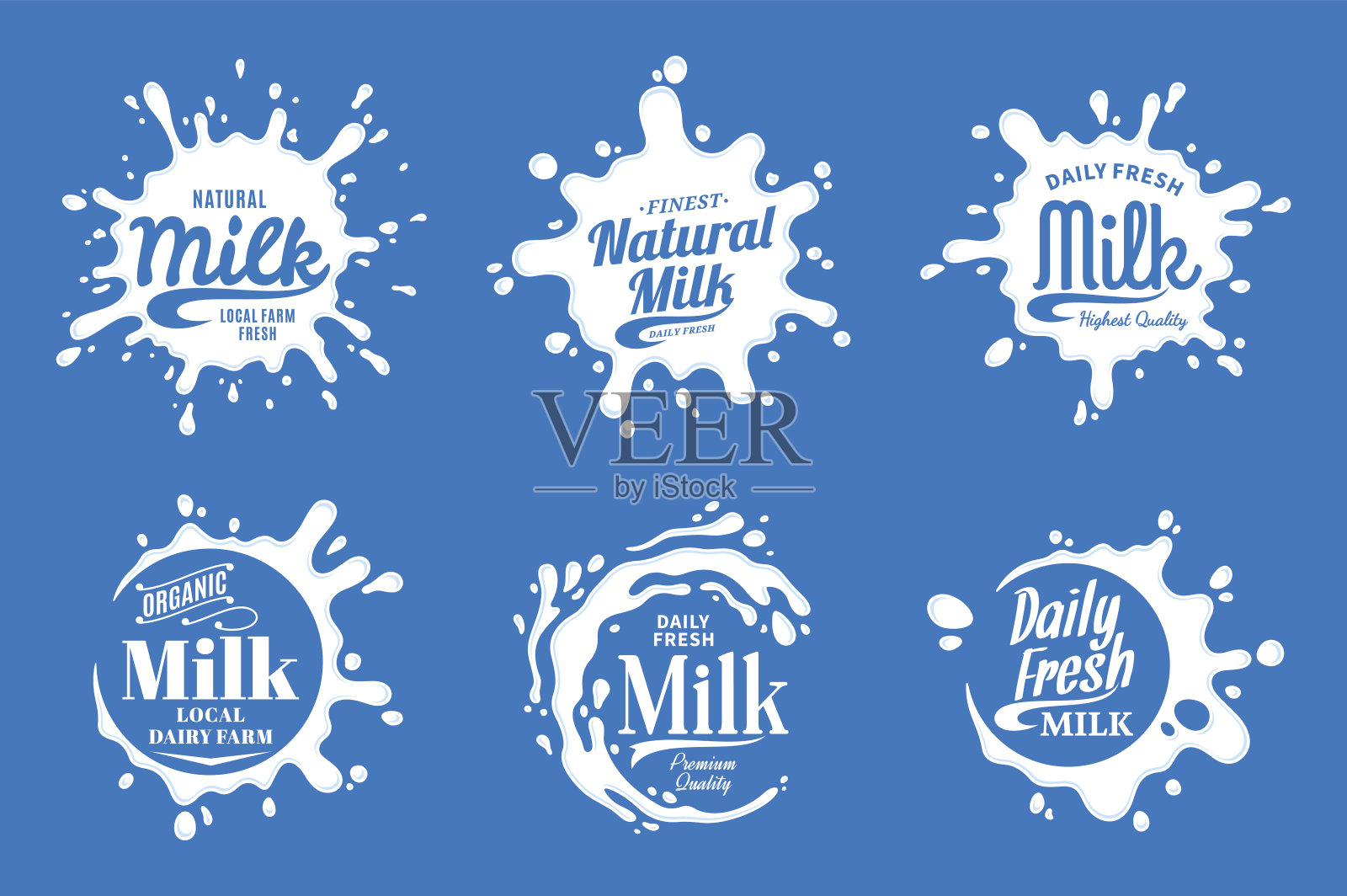 牛奶标签。牛奶、酸奶或奶油插画图片素材