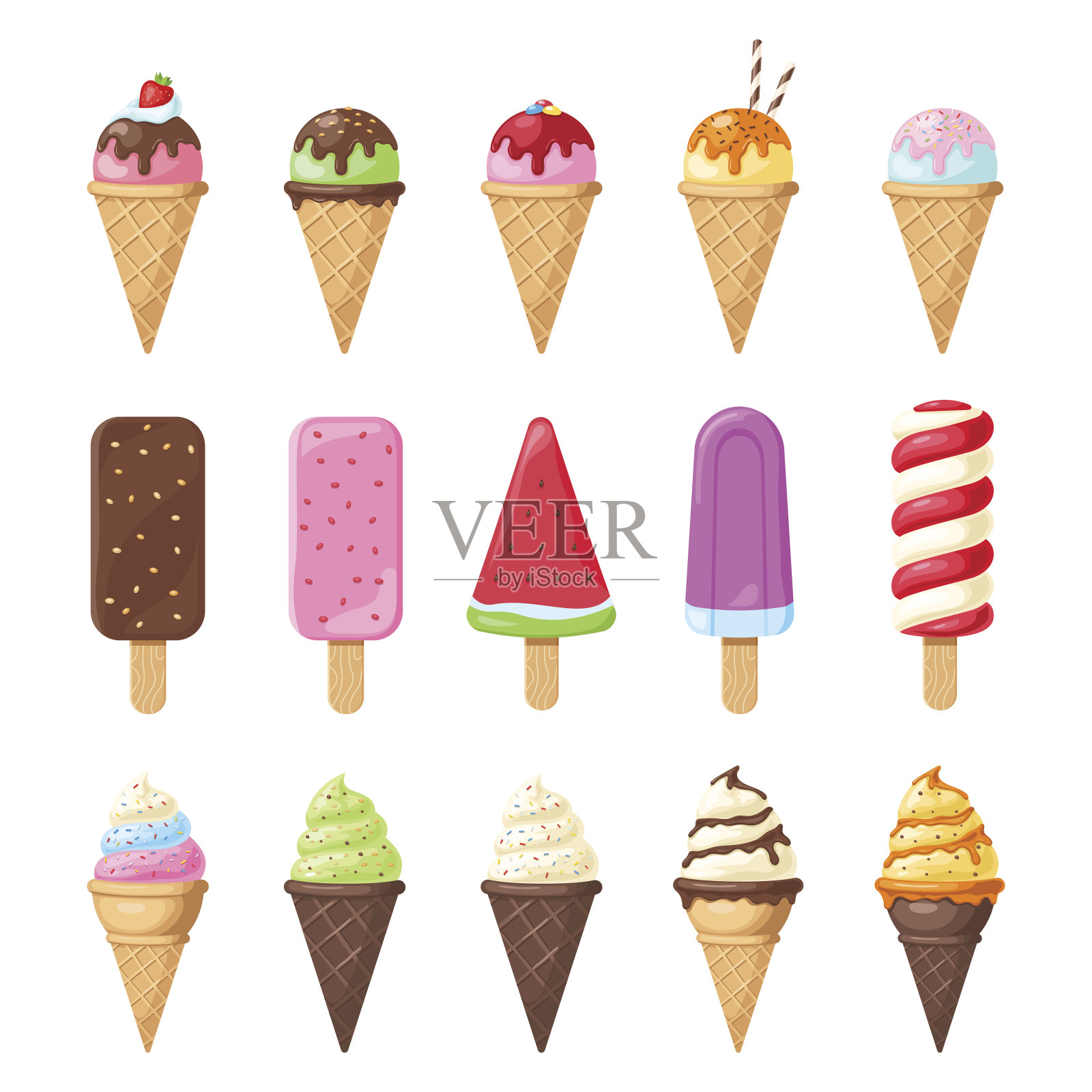 美味多彩的冰淇淋套装设计元素图片