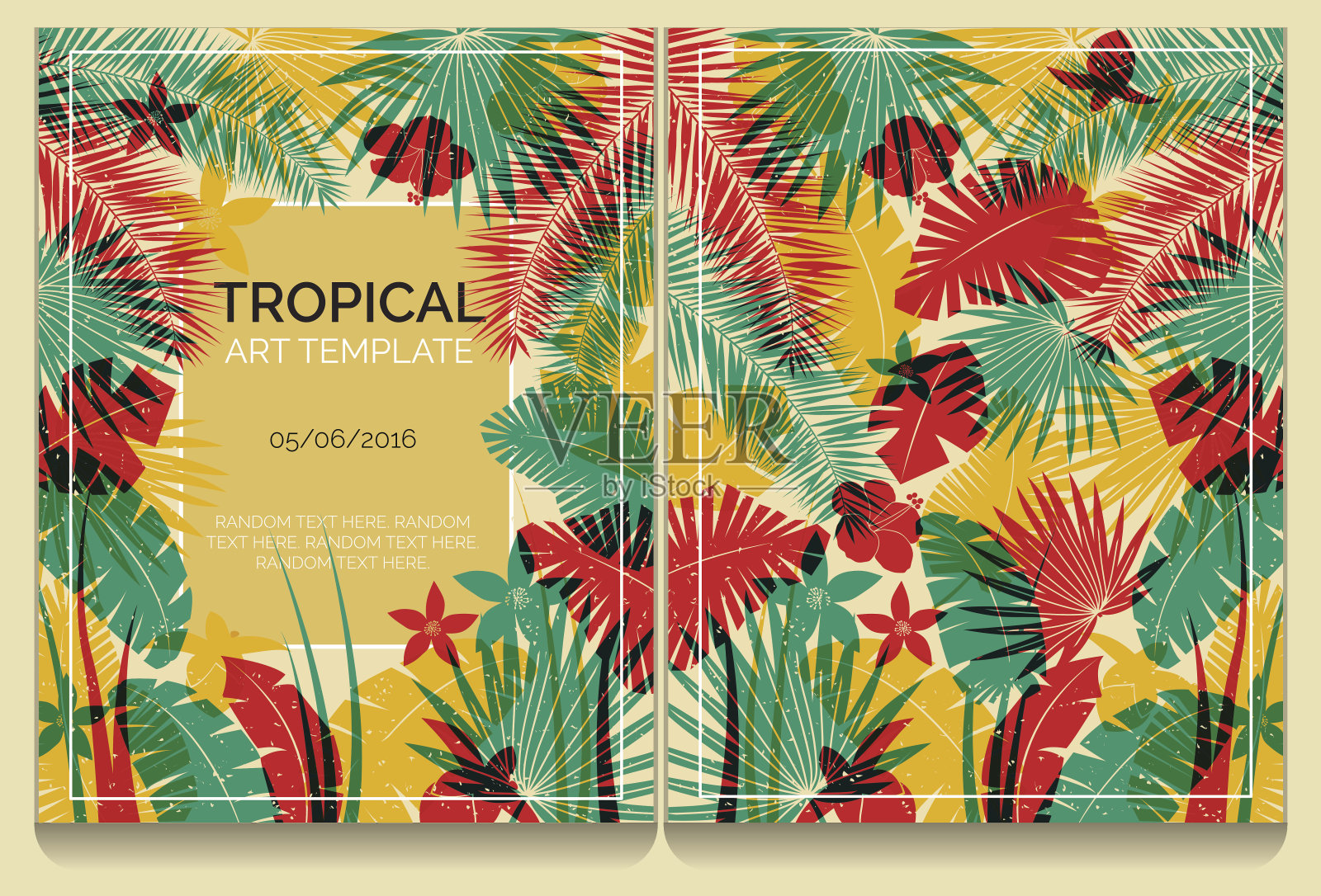 热带胶印效果丛林插图设计模板素材