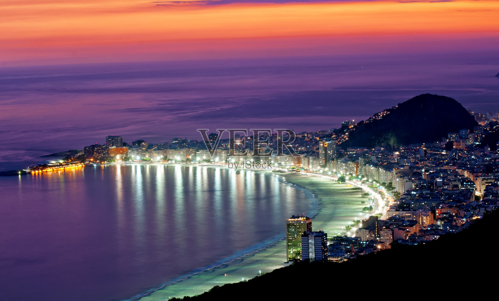 科帕卡巴纳海滩的夜景。里约热内卢里约热内卢照片摄影图片