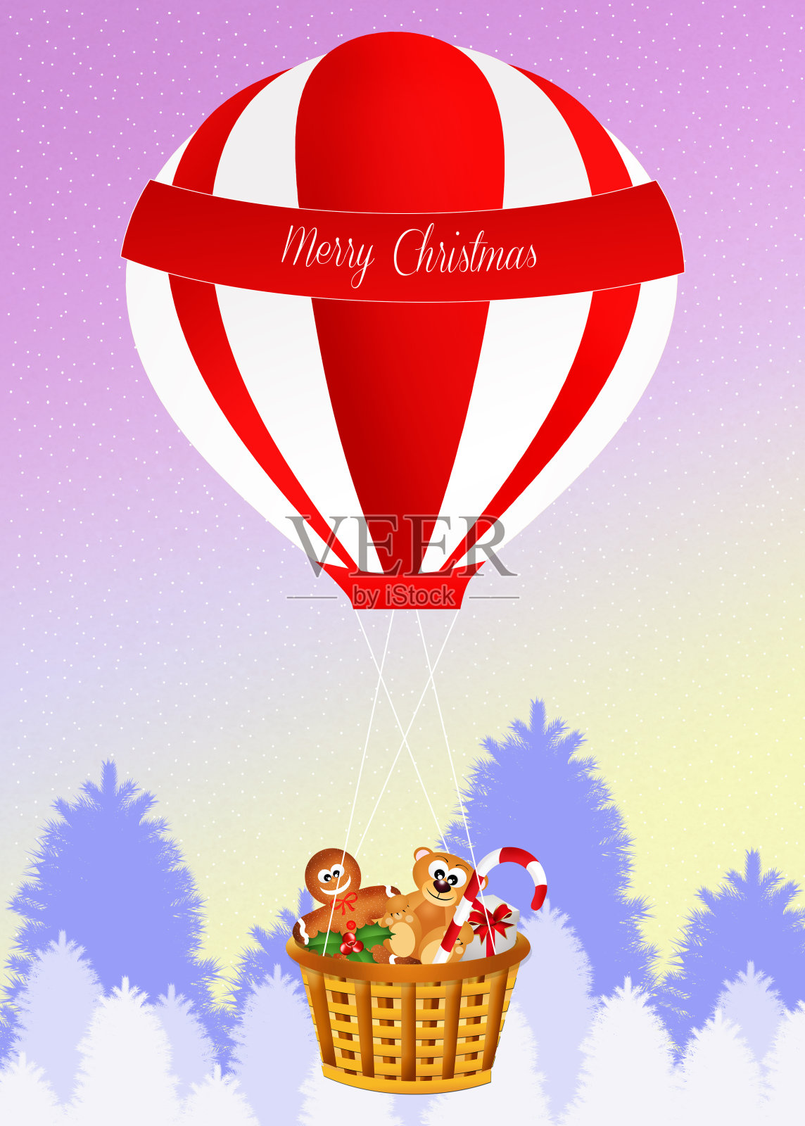圣诞老人坐在热气球上插画图片素材