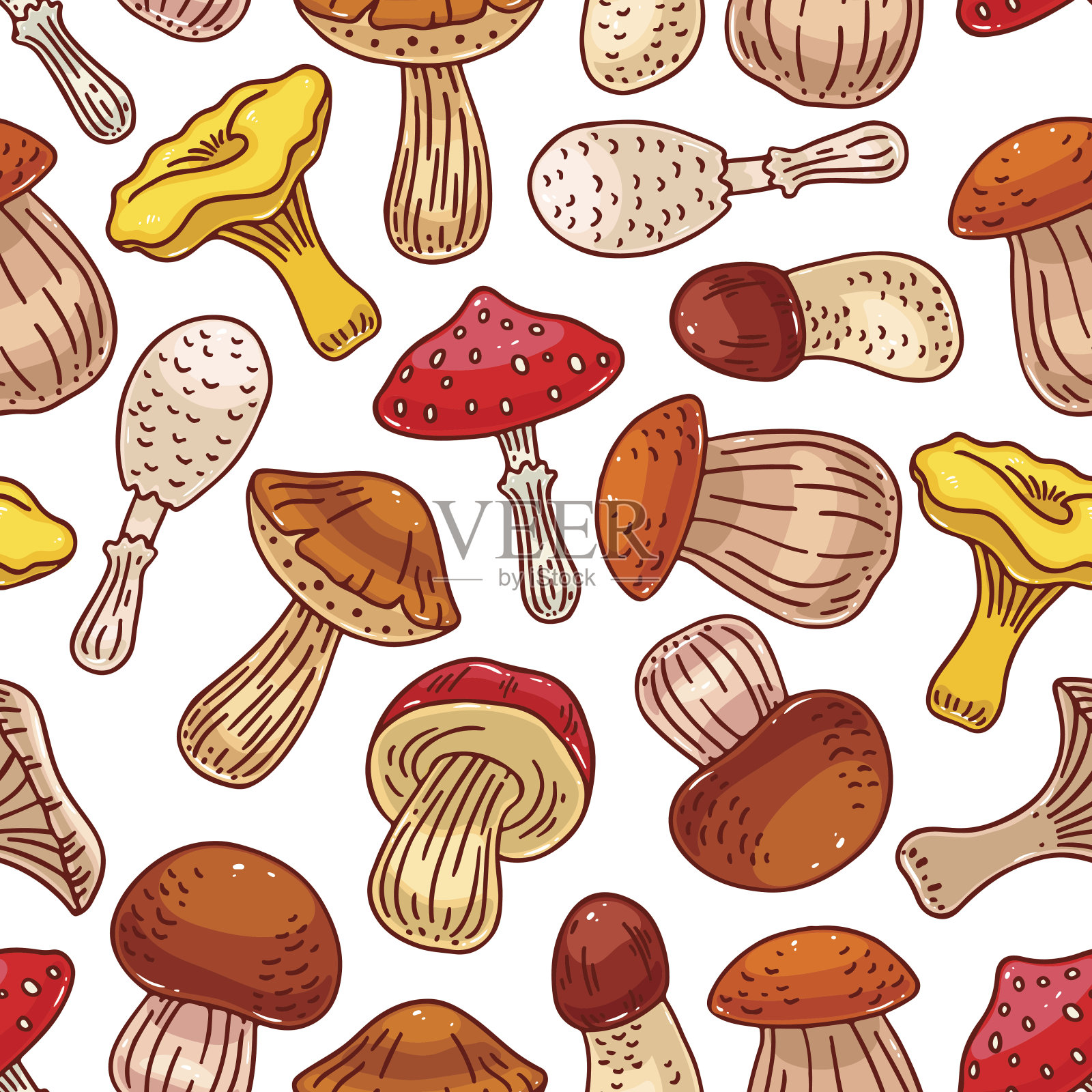 蘑菇的无缝背景插画图片素材