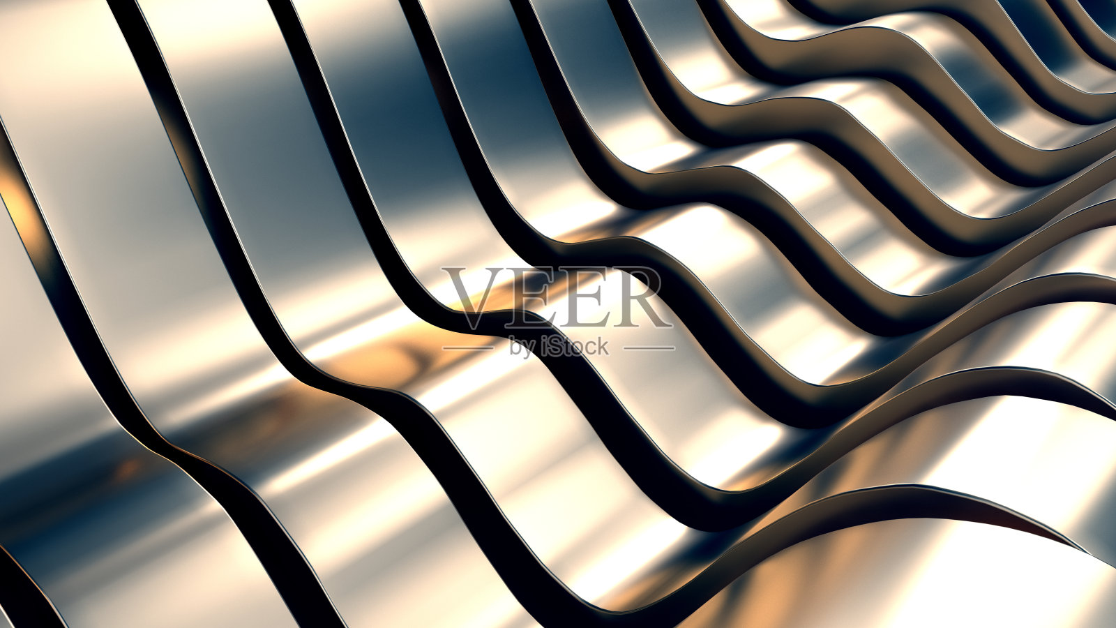 抽象金属波背景3D插图照片摄影图片