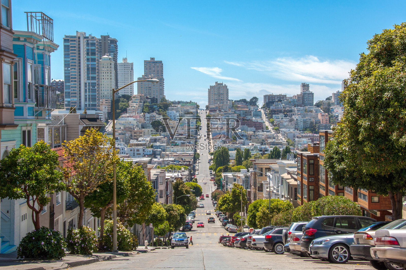 美国加州旧金山有斜坡的街道照片摄影图片