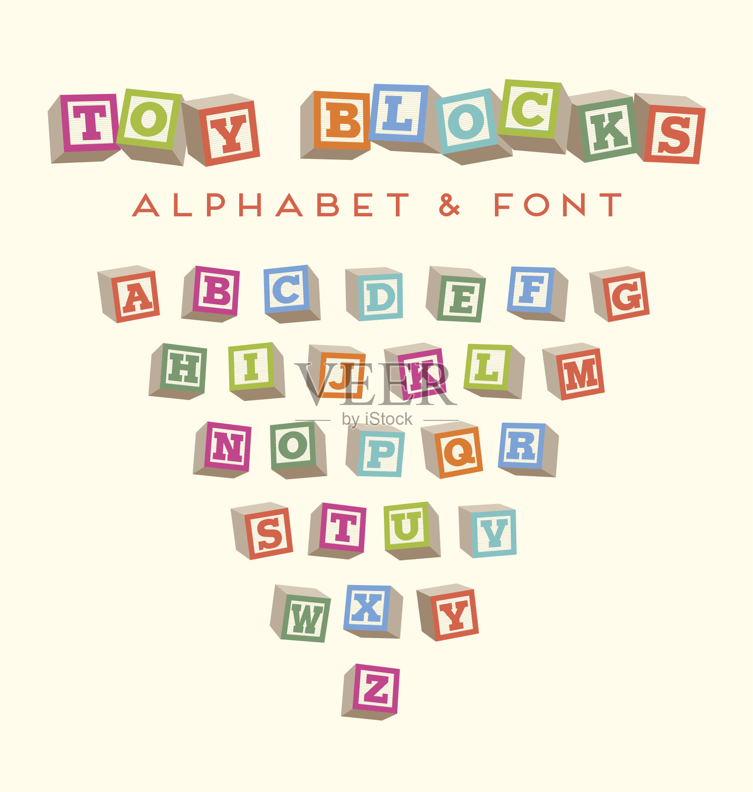 玩具宝宝积木字体字母在明亮的颜色设计元素图片
