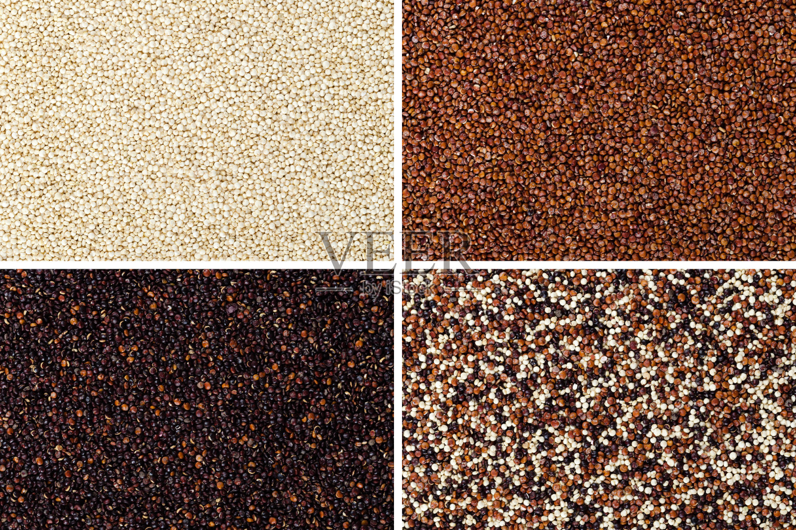 黄色，红色，黑色和混合藜麦种子照片摄影图片