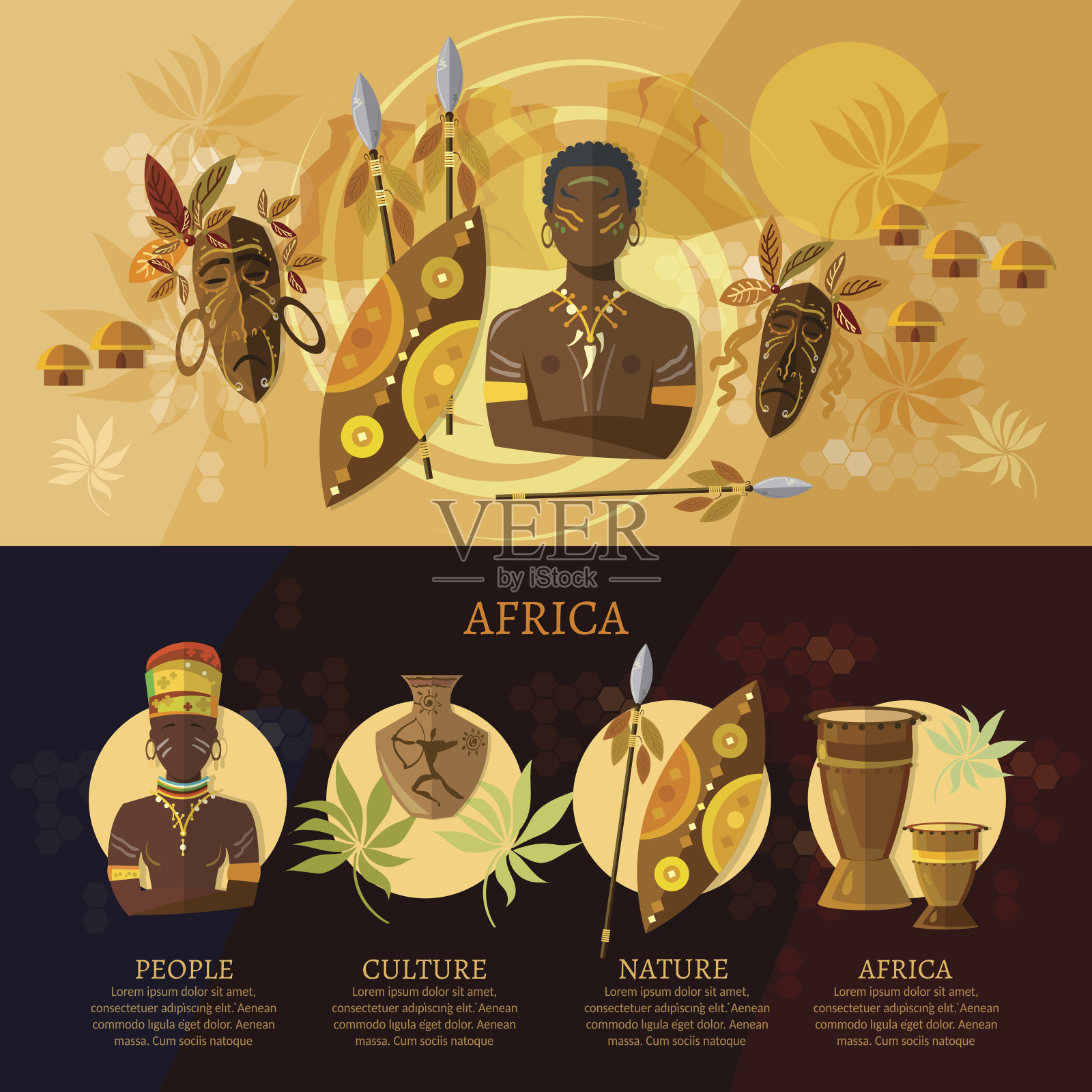 非洲信息图表，非洲文化和传统插画图片素材