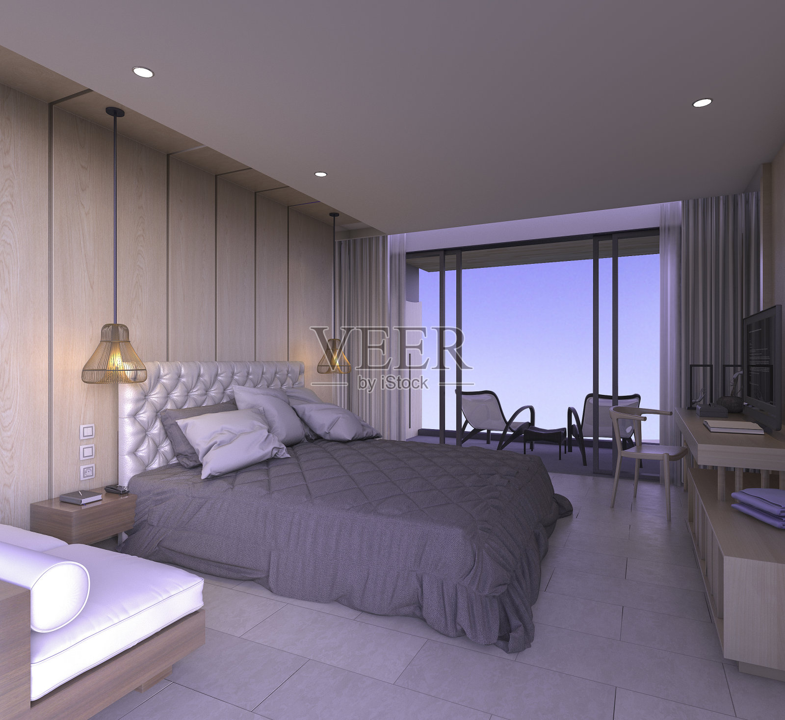 3d渲染漂亮的视图卧室与豪华设计与装饰照片摄影图片