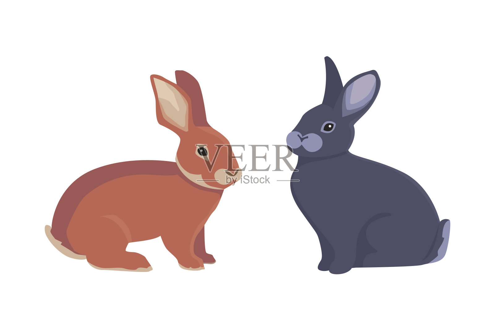 矢量插图的卡通兔子不同品种。精细的兔子设计元素图片