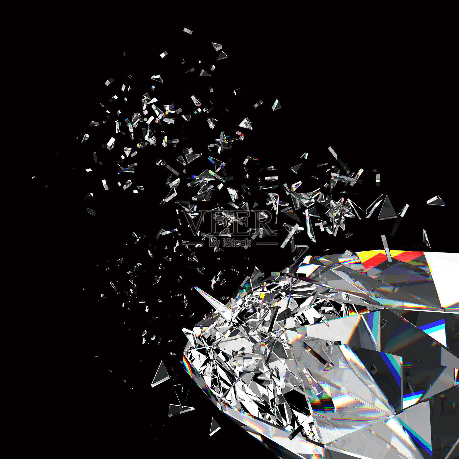 3d渲染闪闪发光的钻石折射在黑色的背景。照片摄影图片
