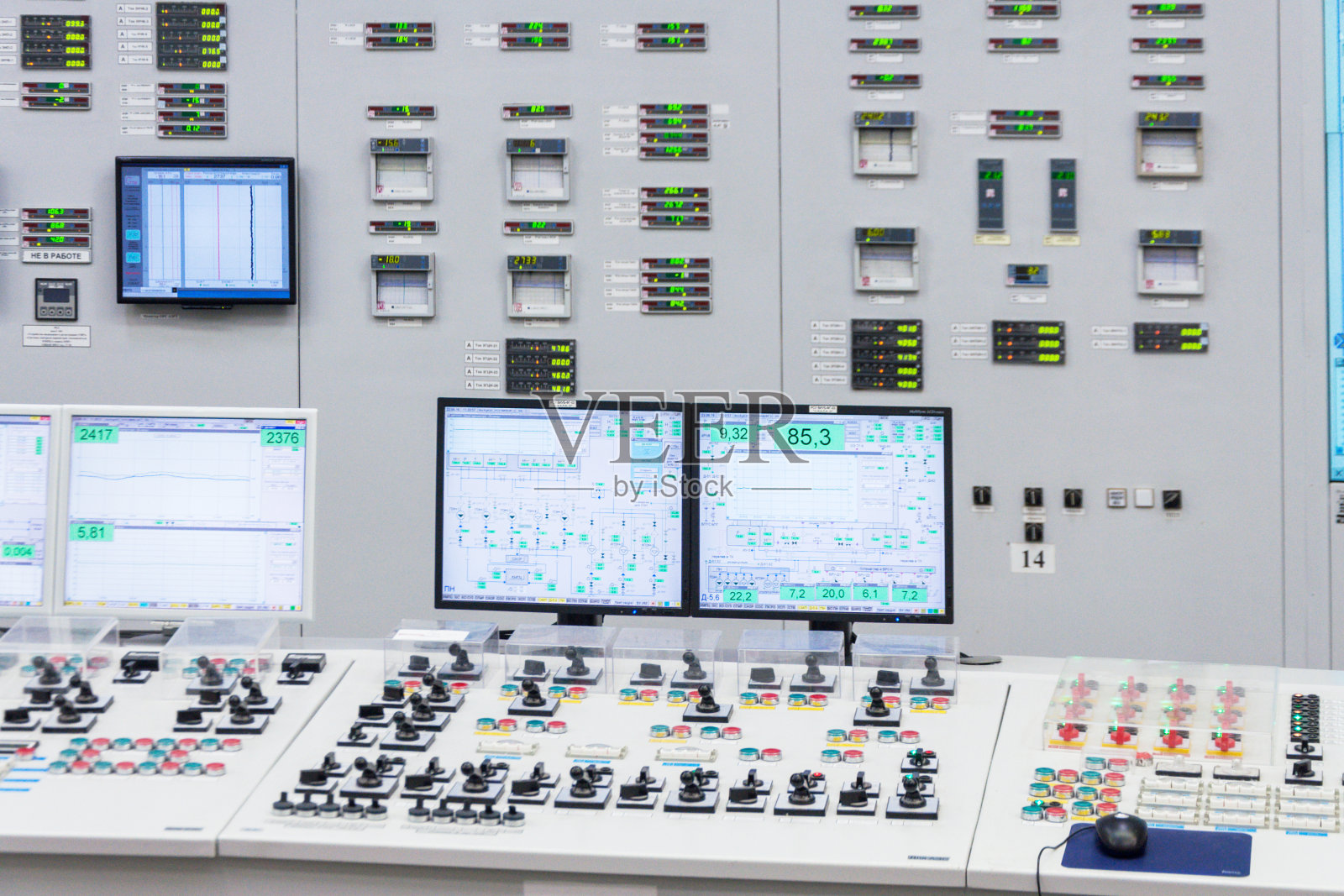 核电站的中央控制室。照片摄影图片