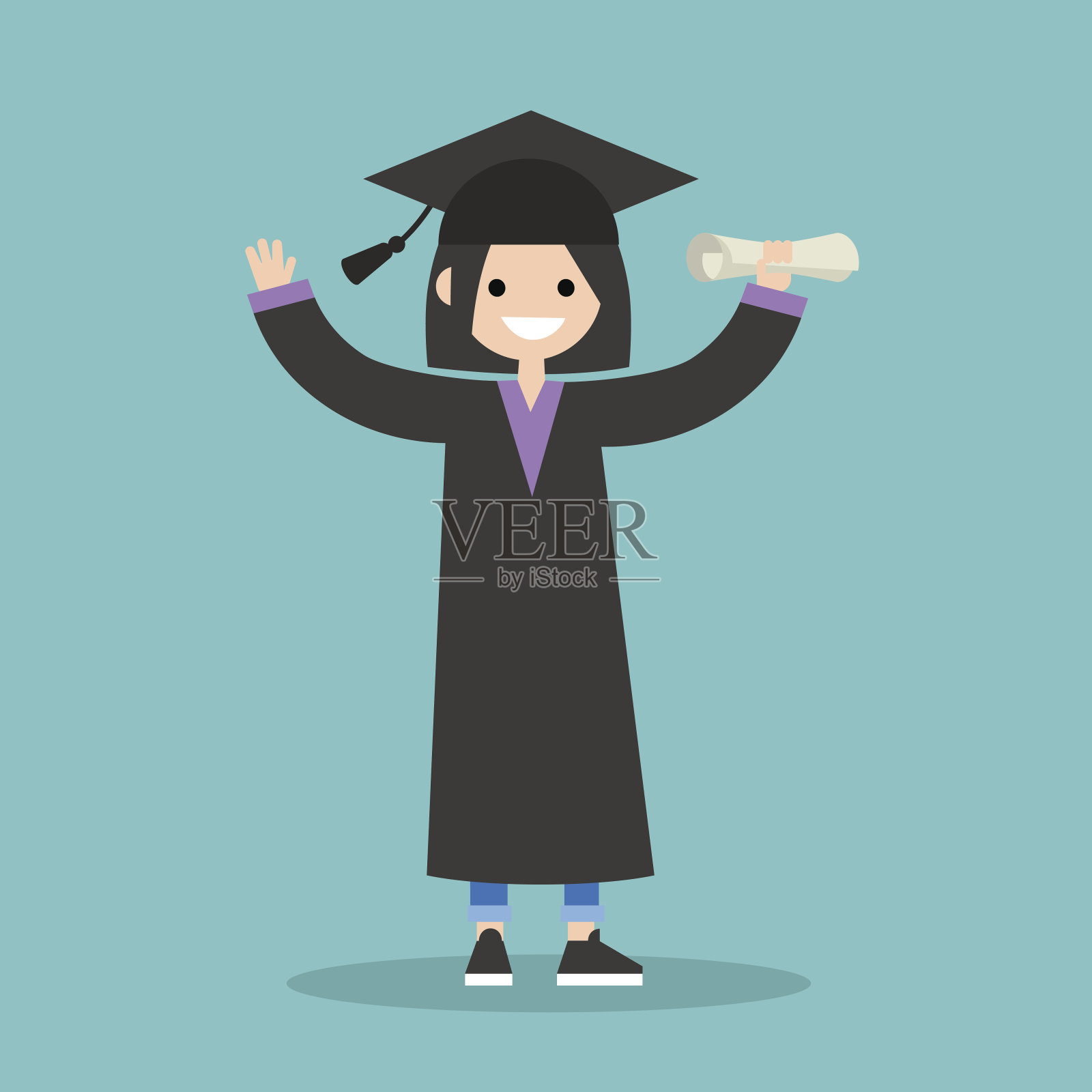 毕业的学生戴着学士帽和学士服插画图片素材