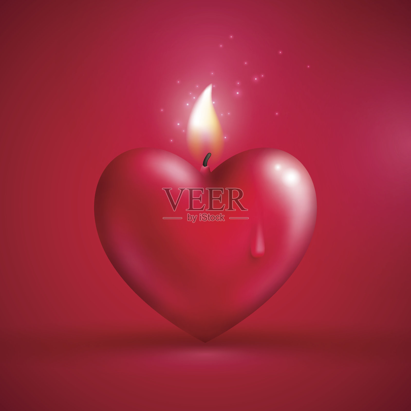 粉红色背景上的红色心形蜡烛插画图片素材