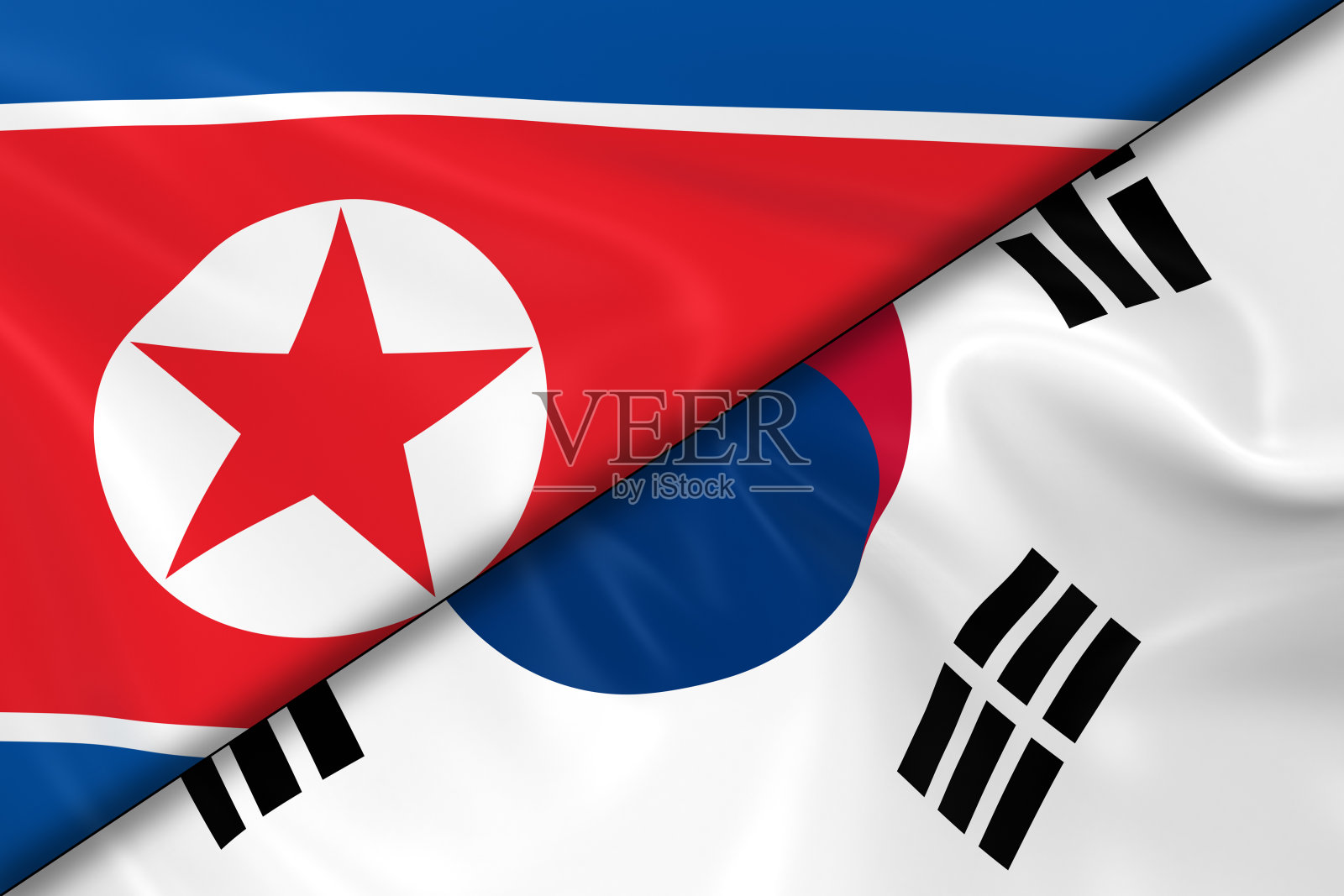 朝鲜和韩国的国旗斜线分割照片摄影图片