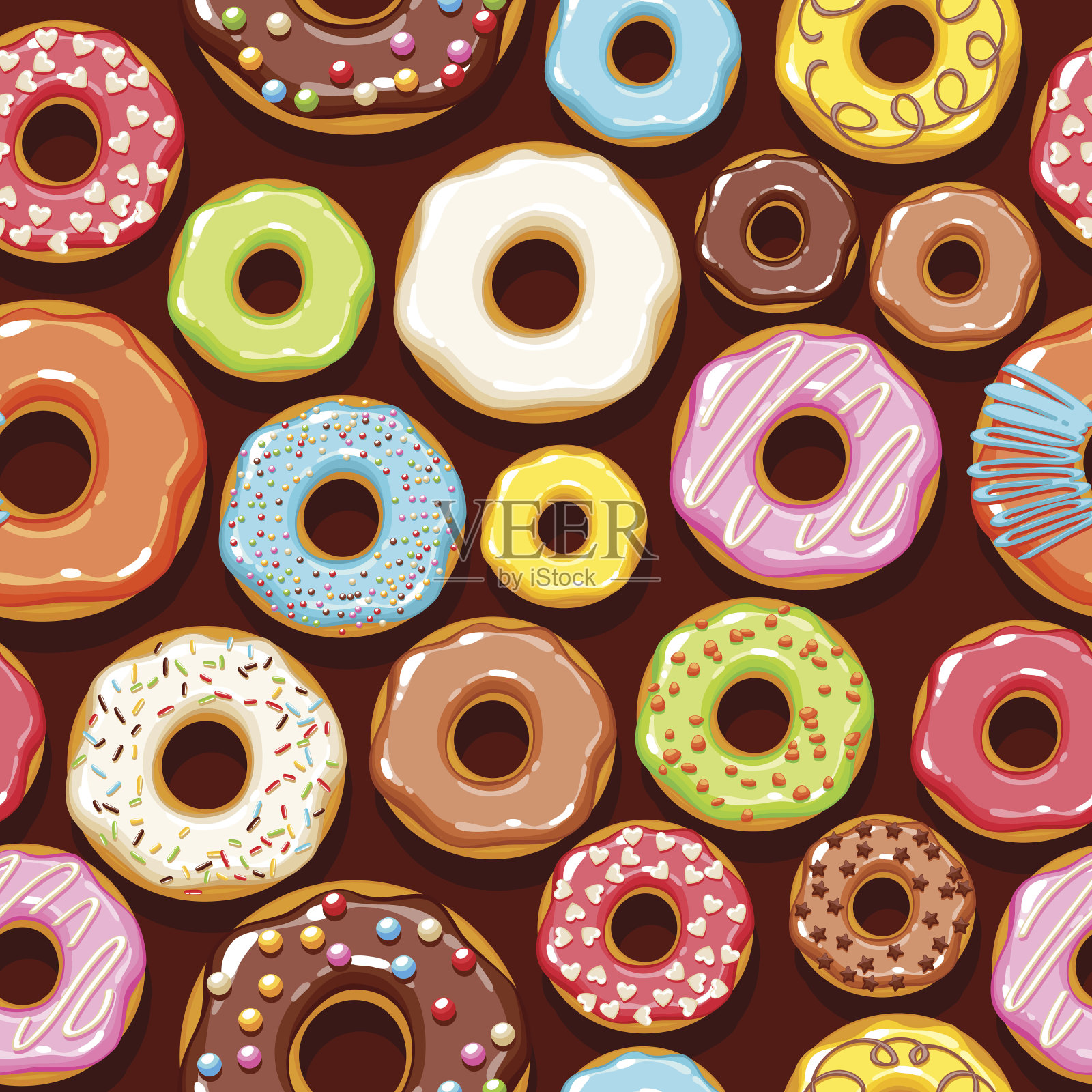 彩色甜甜圈图标背景。甜蜜的面包店向量设计元素图片