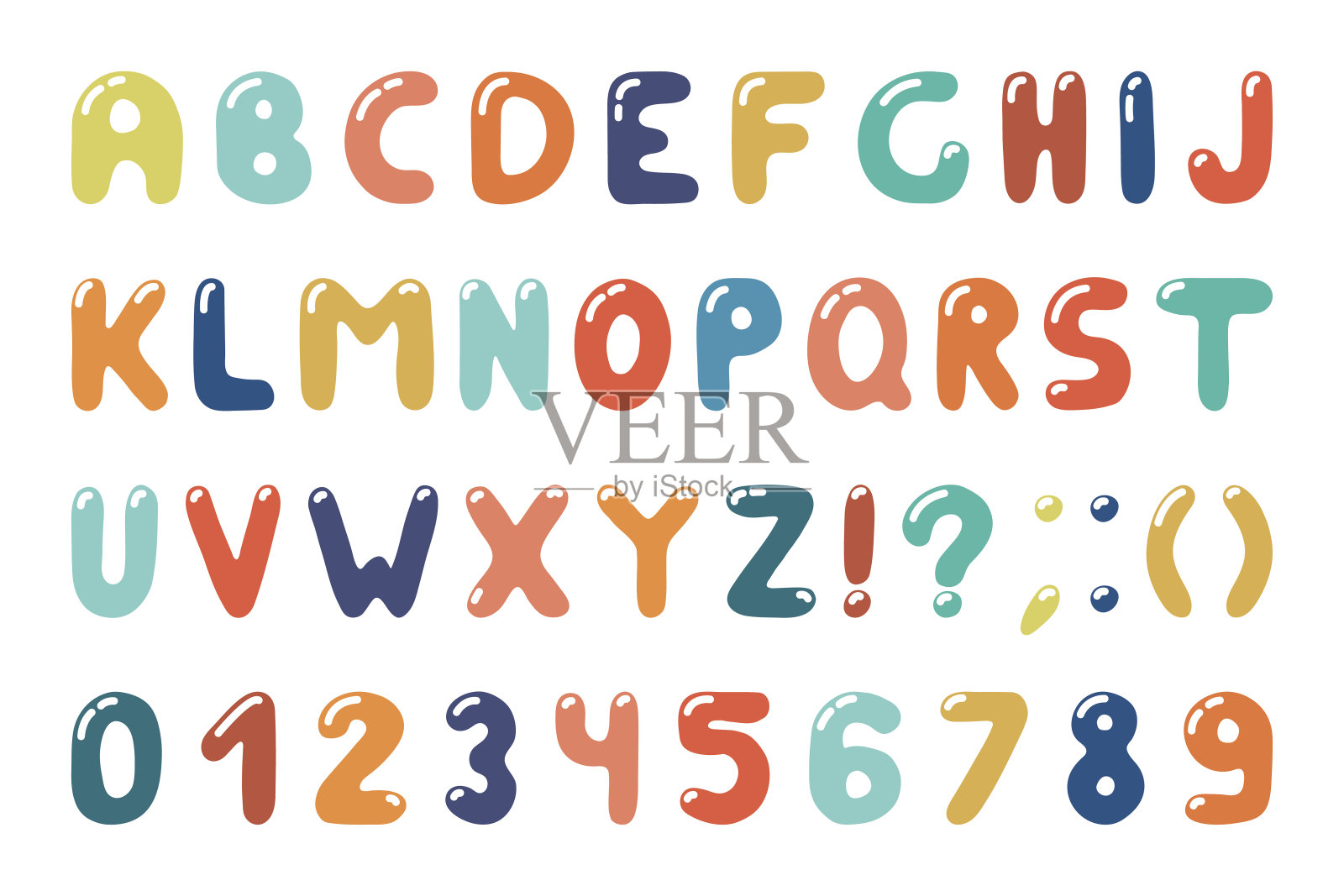 彩色字母在复古风格-流行80-90年代设计元素图片