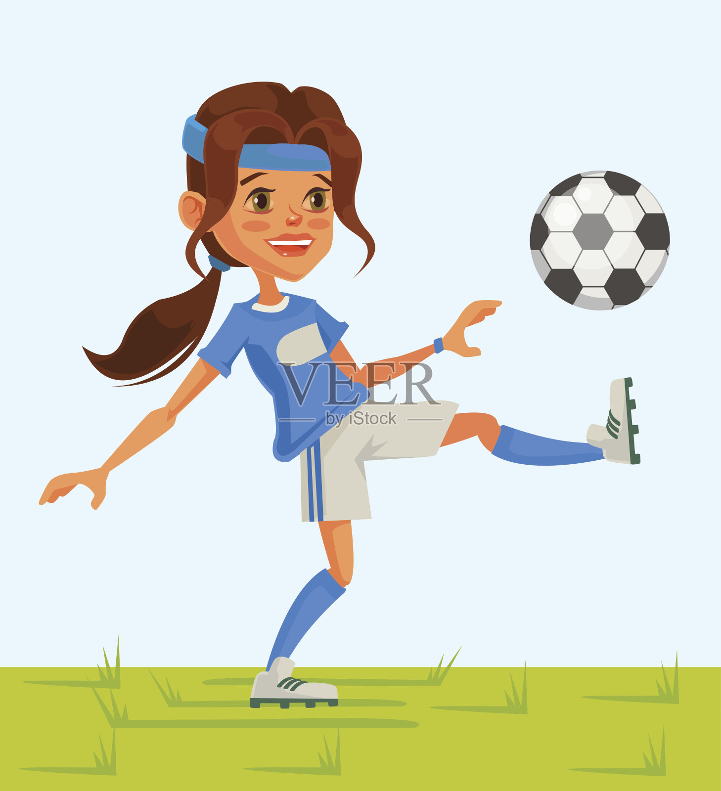 小女孩足球角色踢足球插画图片素材