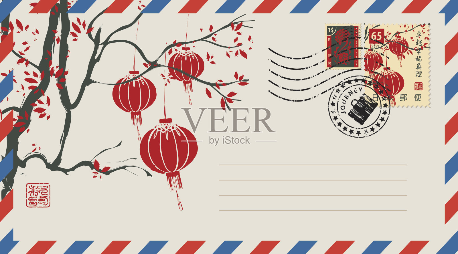 一张日本邮票的信封插画图片素材