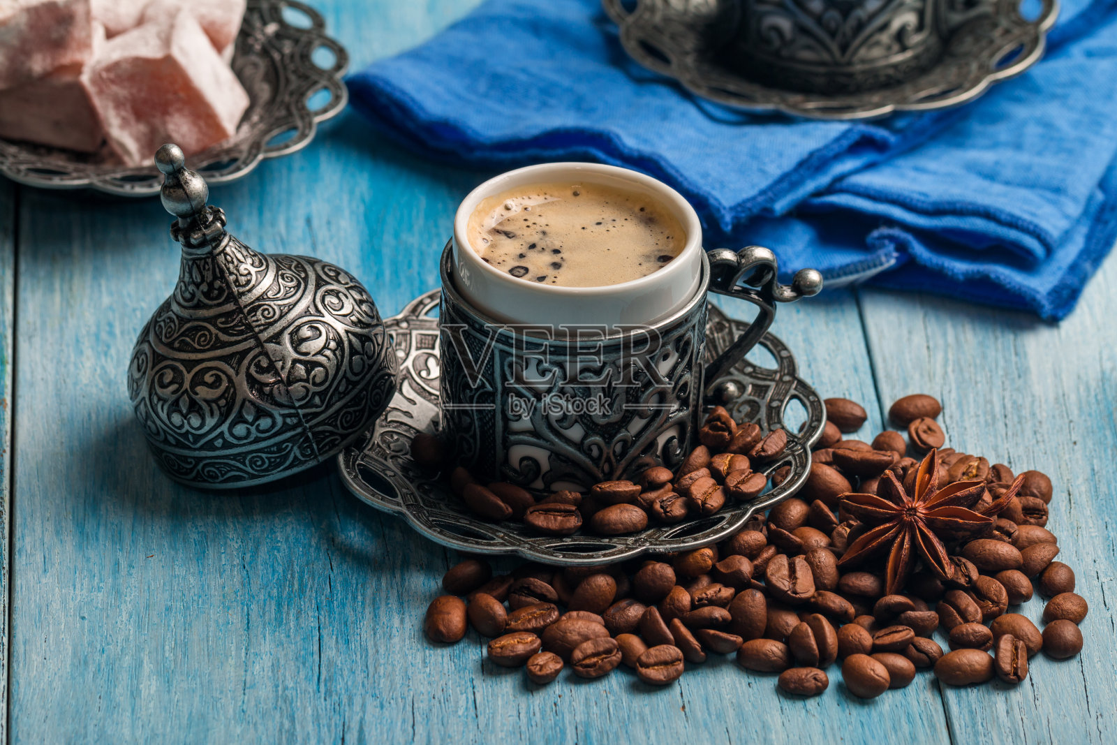 土耳其咖啡和软糖照片摄影图片