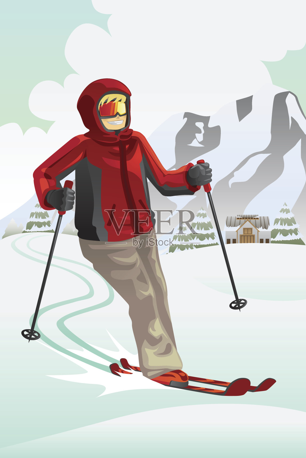 在山上滑雪插画图片素材