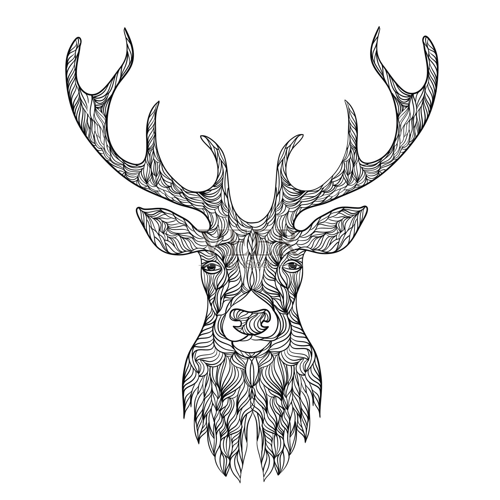 鹿头风格的涂鸦风格。插画图片素材