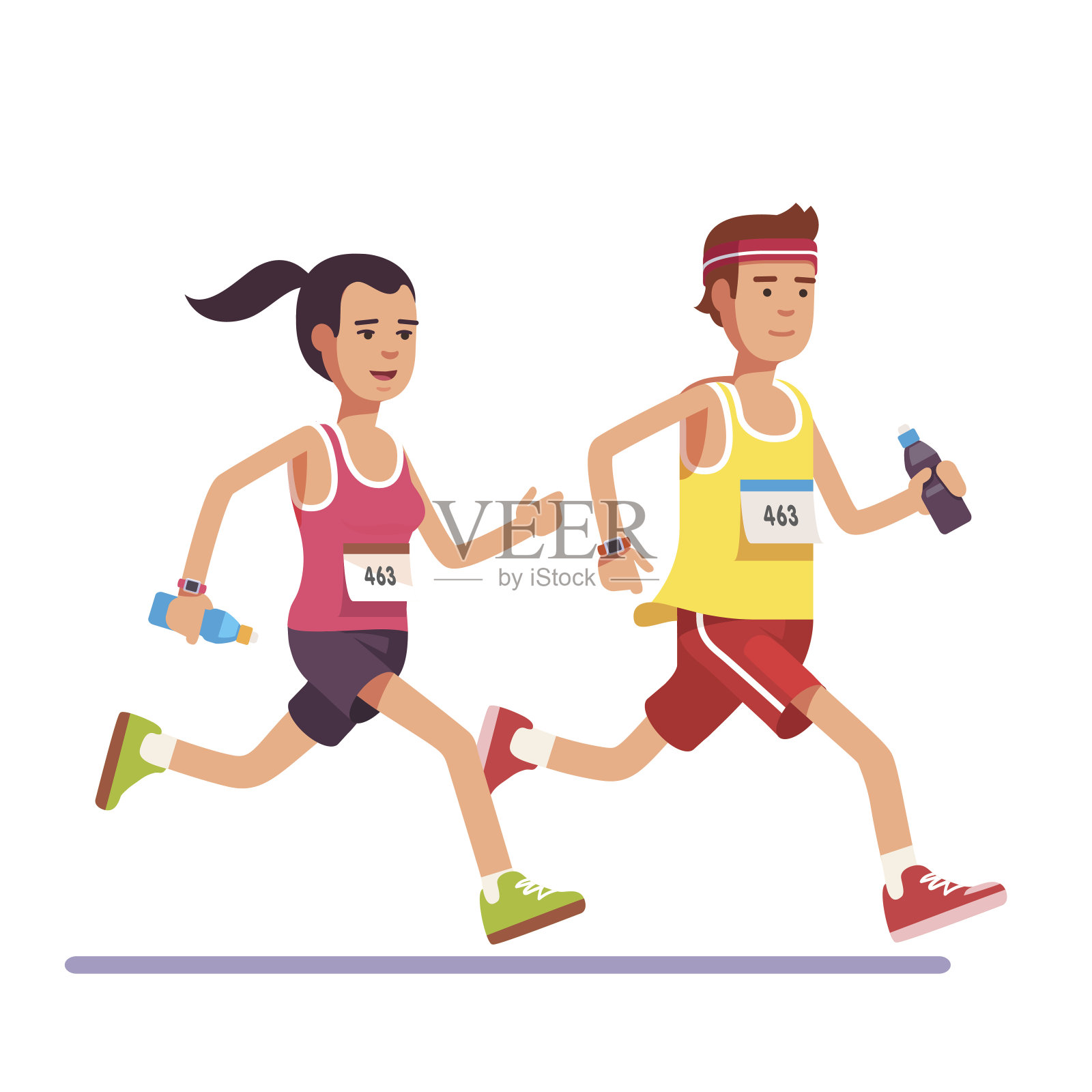 一对情侣一起跑马拉松插画图片素材