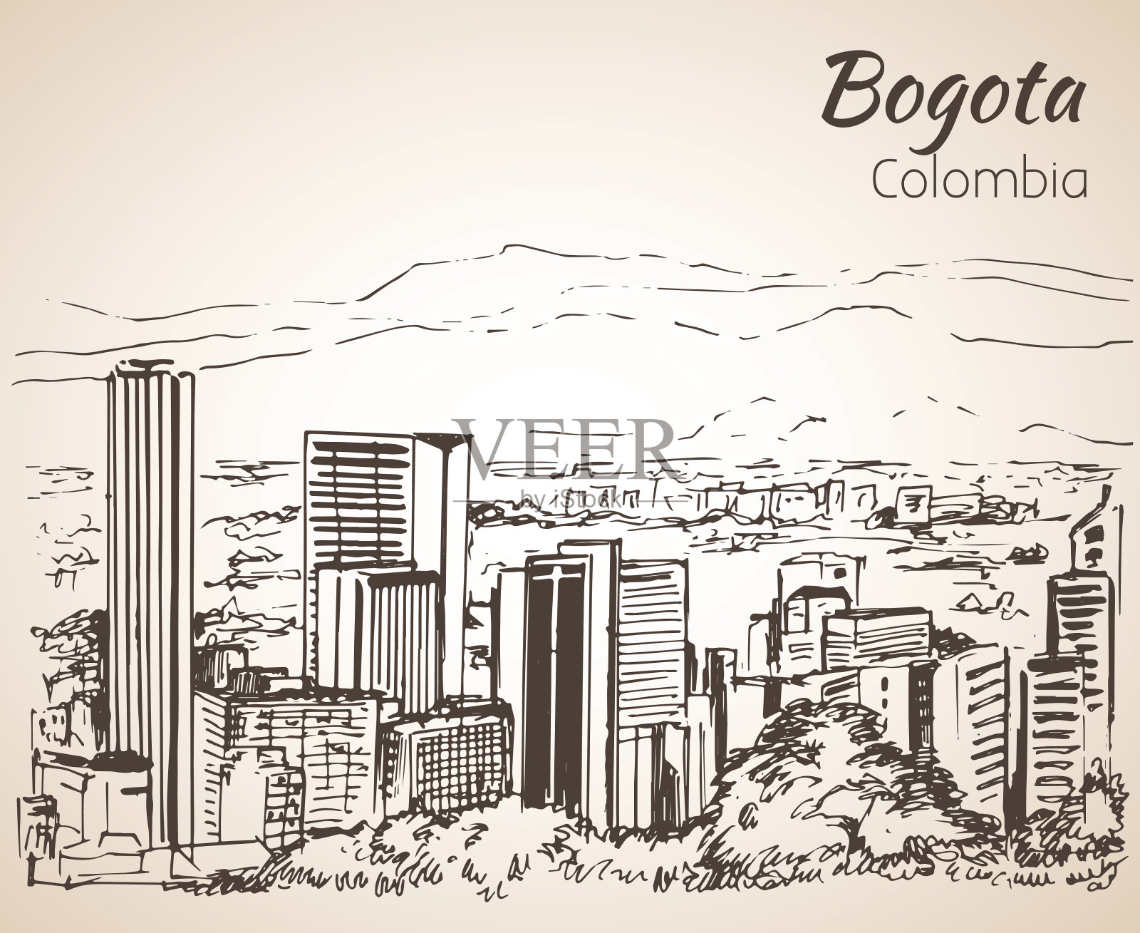 波哥大全景。草图。插画图片素材