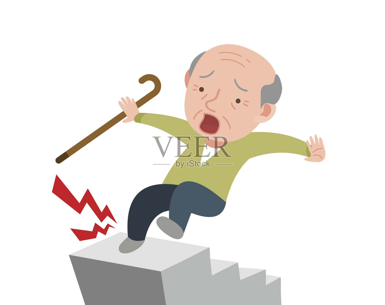 老人正从楼梯上摔下来。插画图片素材