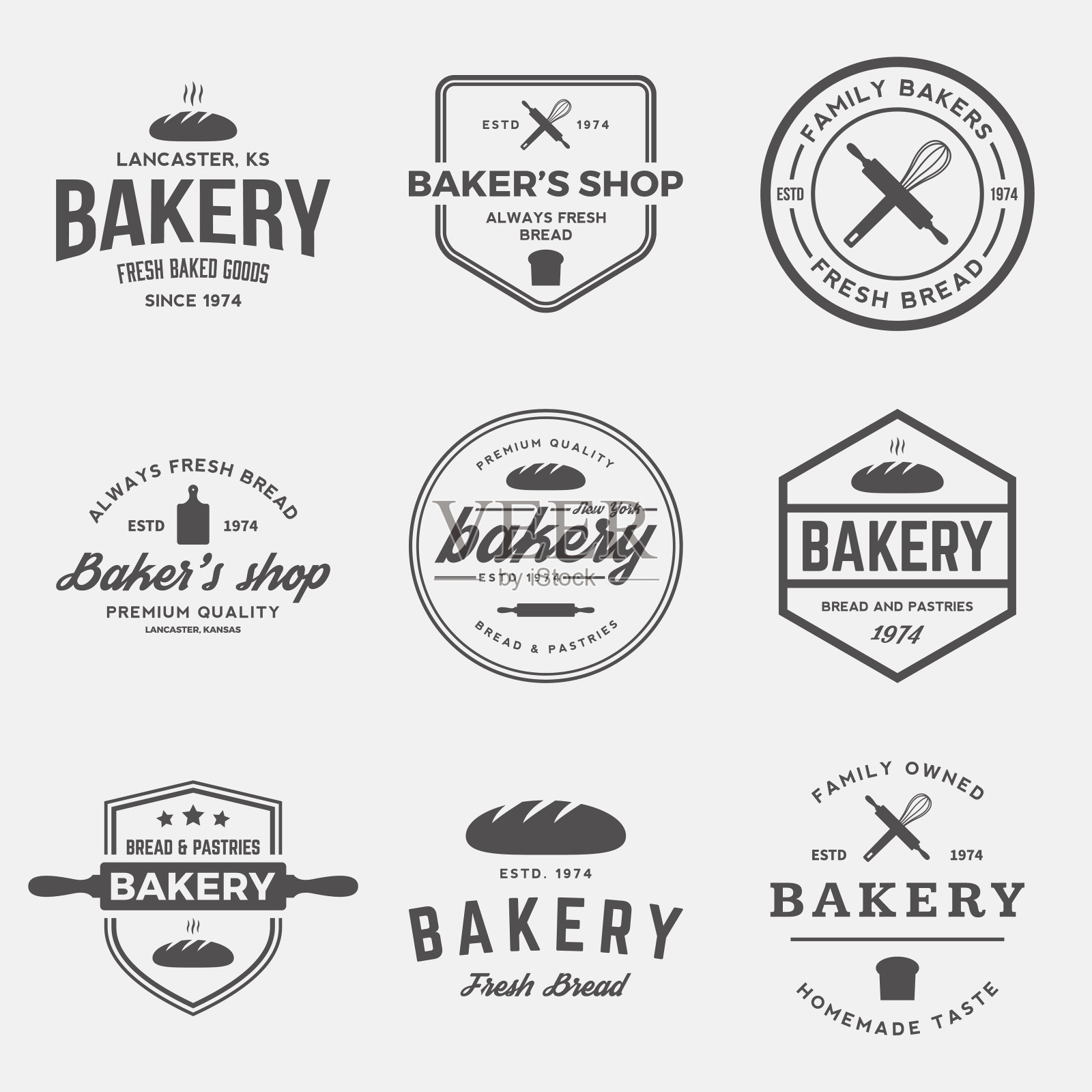 向量套面包标签，徽章和设计元素插画图片素材