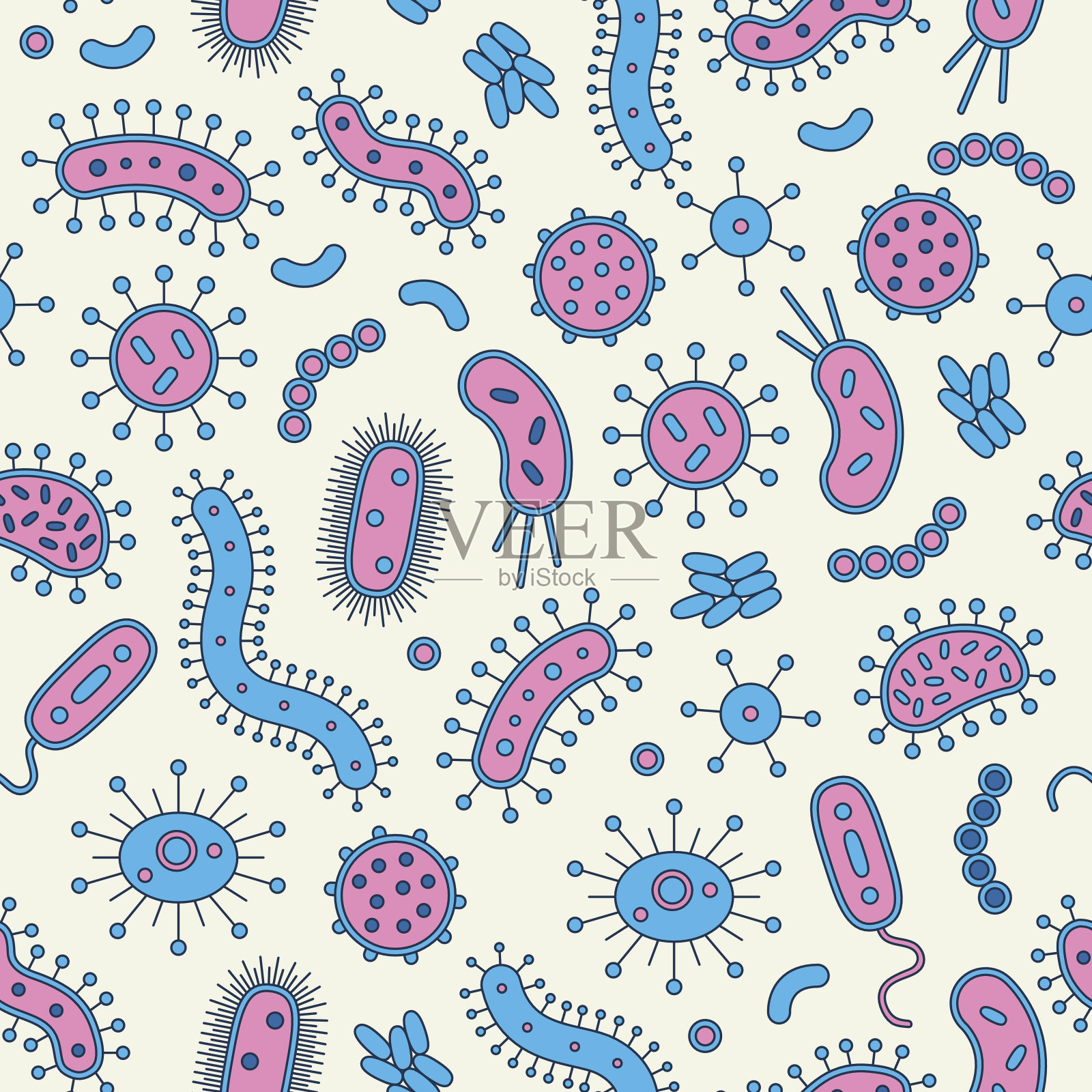 粉红色和蓝色细菌重复模式-矢量插图插画图片素材