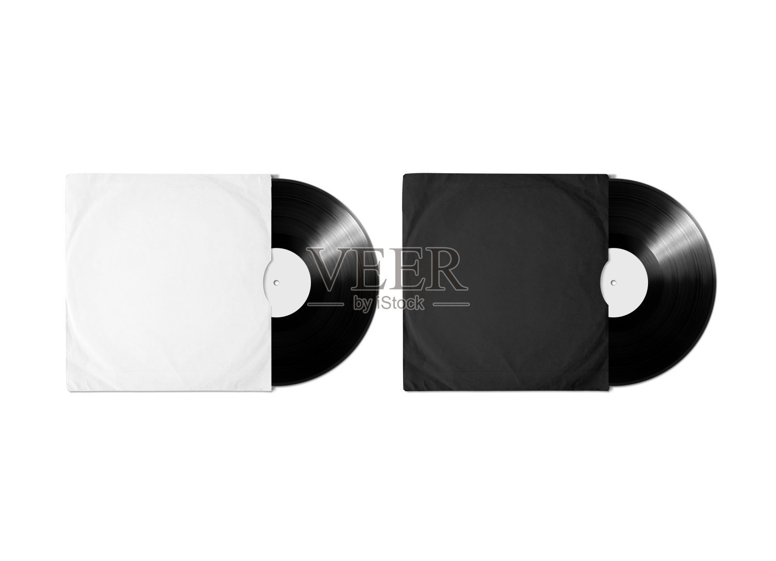 空白白色黑乙烯基唱片封面套模型，剪辑路径照片摄影图片