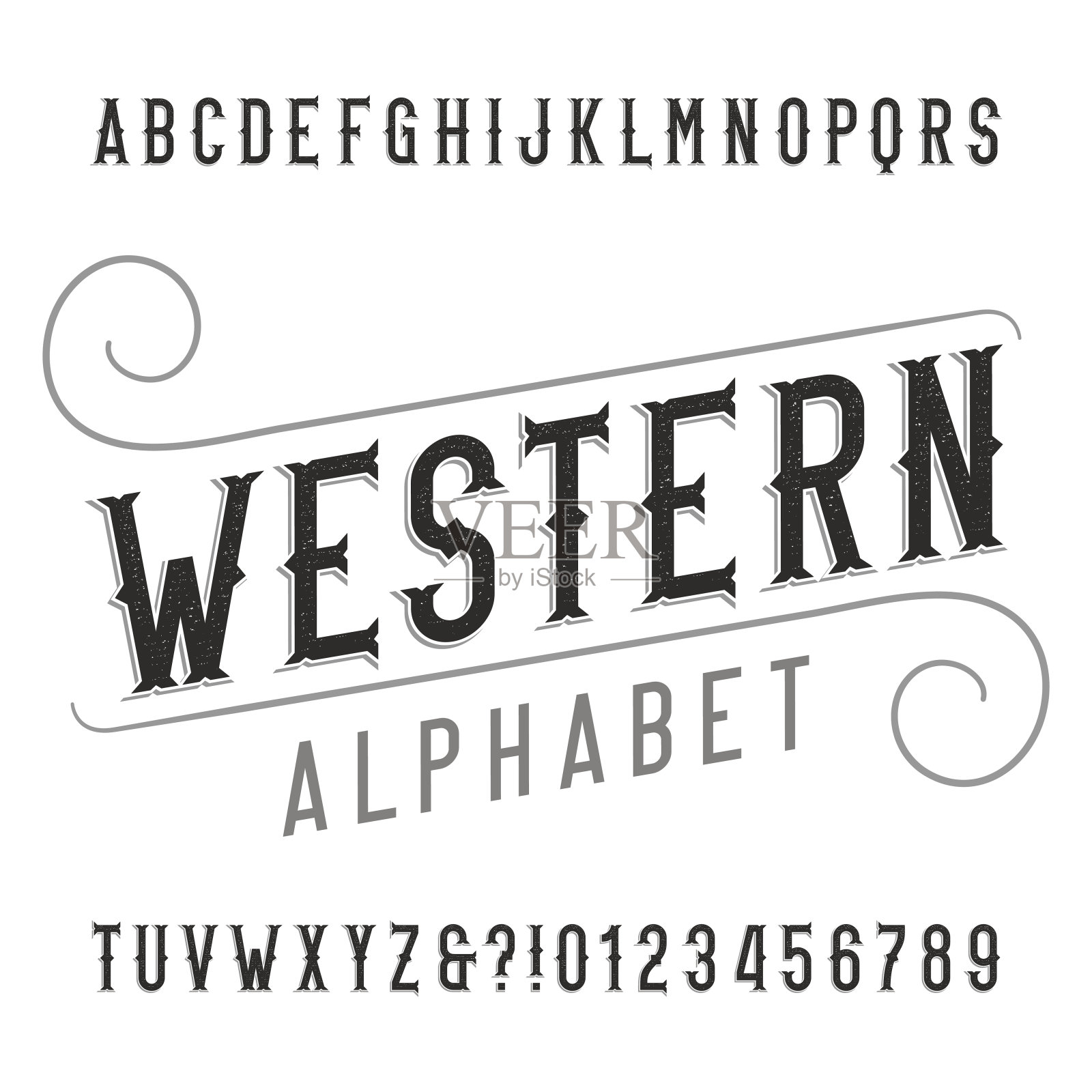 西式复古字母表字体插画图片素材