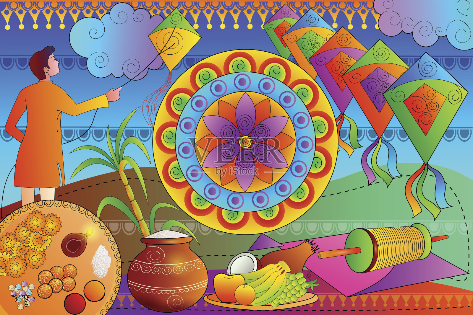 快乐马卡尔桑格拉提节日庆祝背景插画图片素材