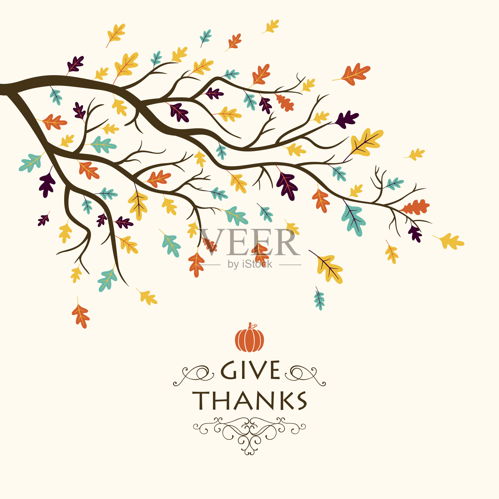 向量感恩节设计与秋天的分支插画图片素材