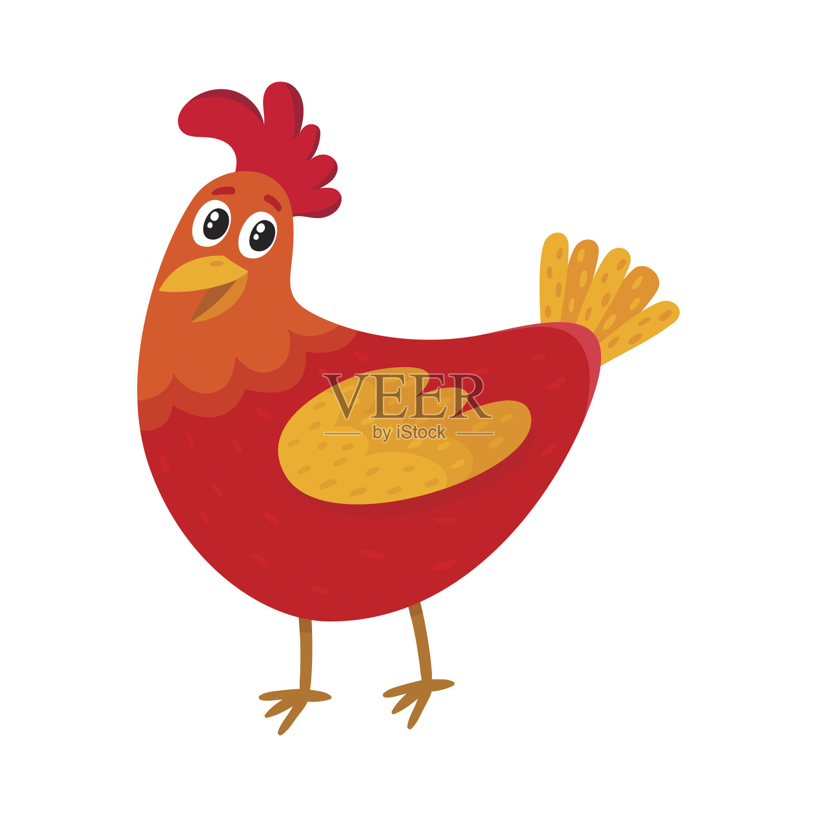 滑稽的卡通红鸡，母鸡站着开心地笑设计元素图片