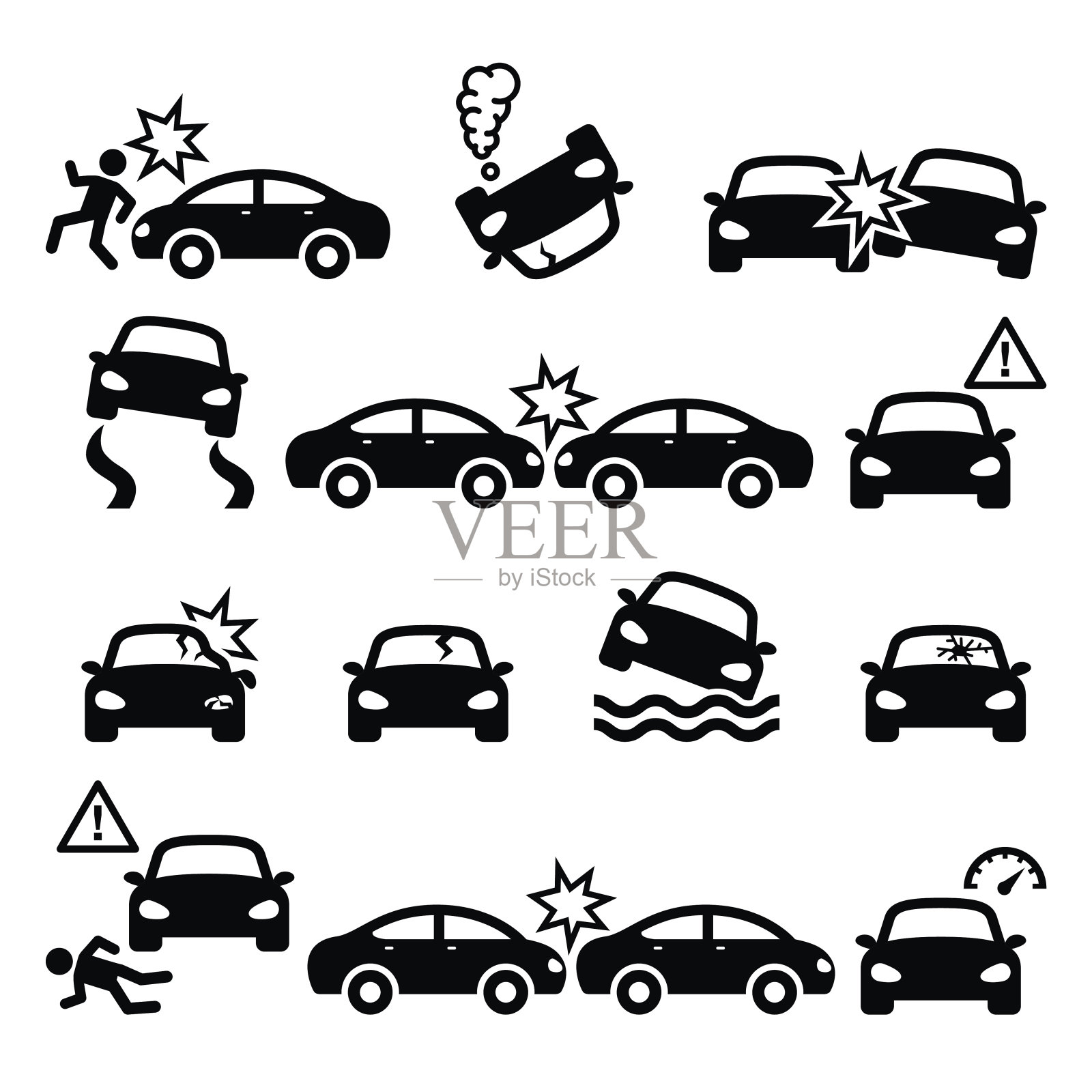 道路事故，车祸，人身伤害矢量图标设置设计元素图片