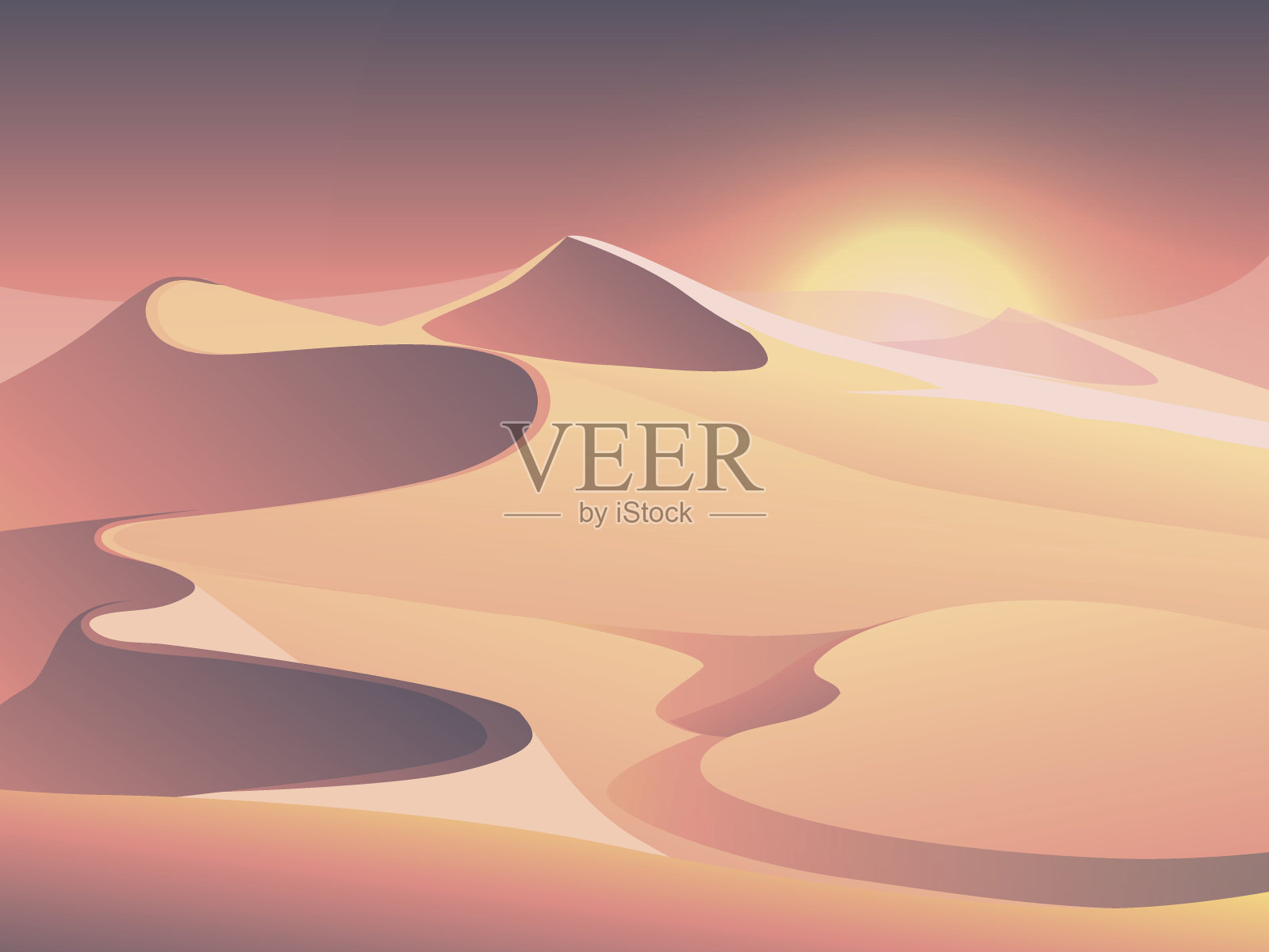 沙漠日落向量景观沙丘插画图片素材