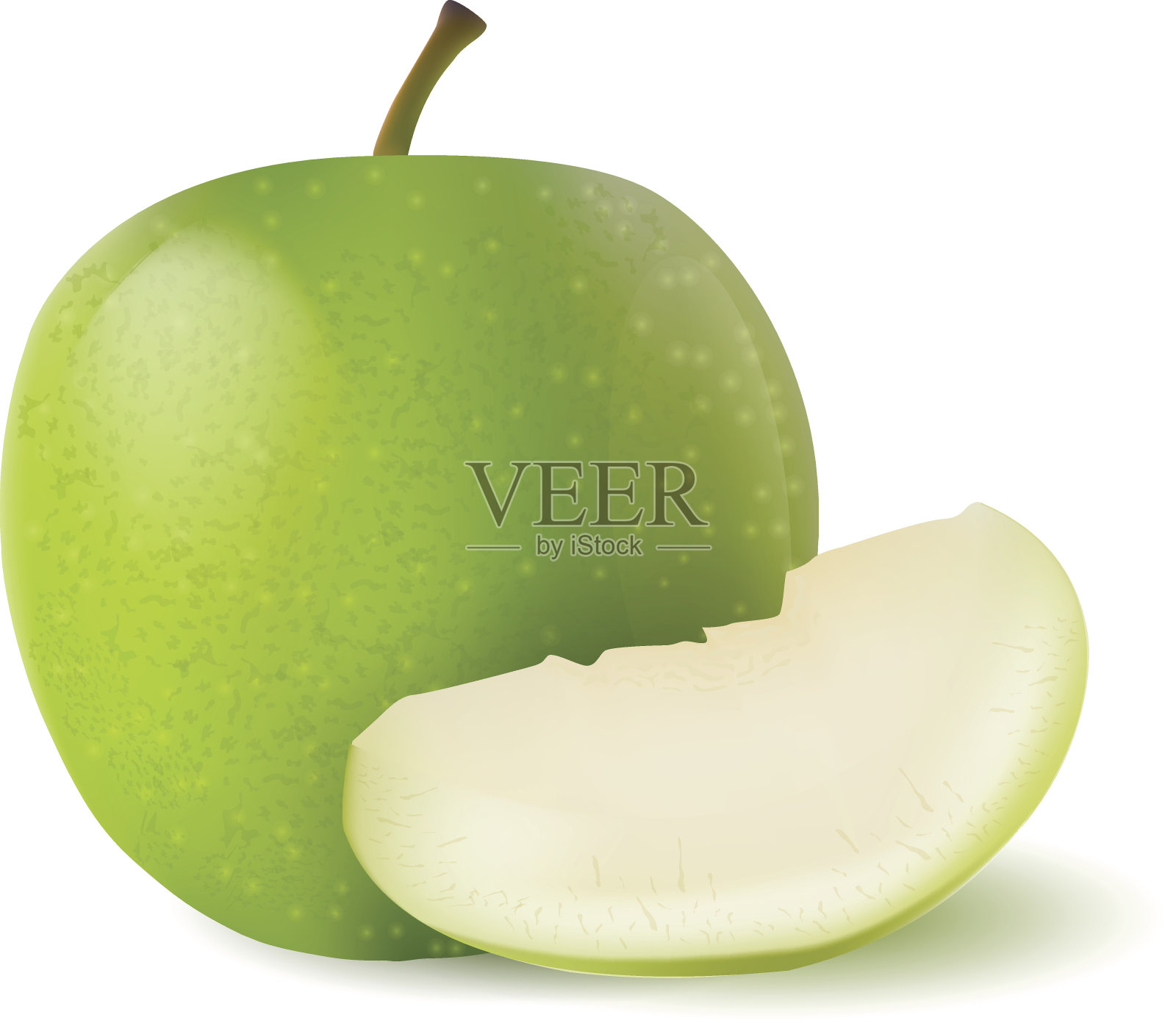 向量照片逼真的绿色多汁的切片苹果。3 d设计对象设计元素图片