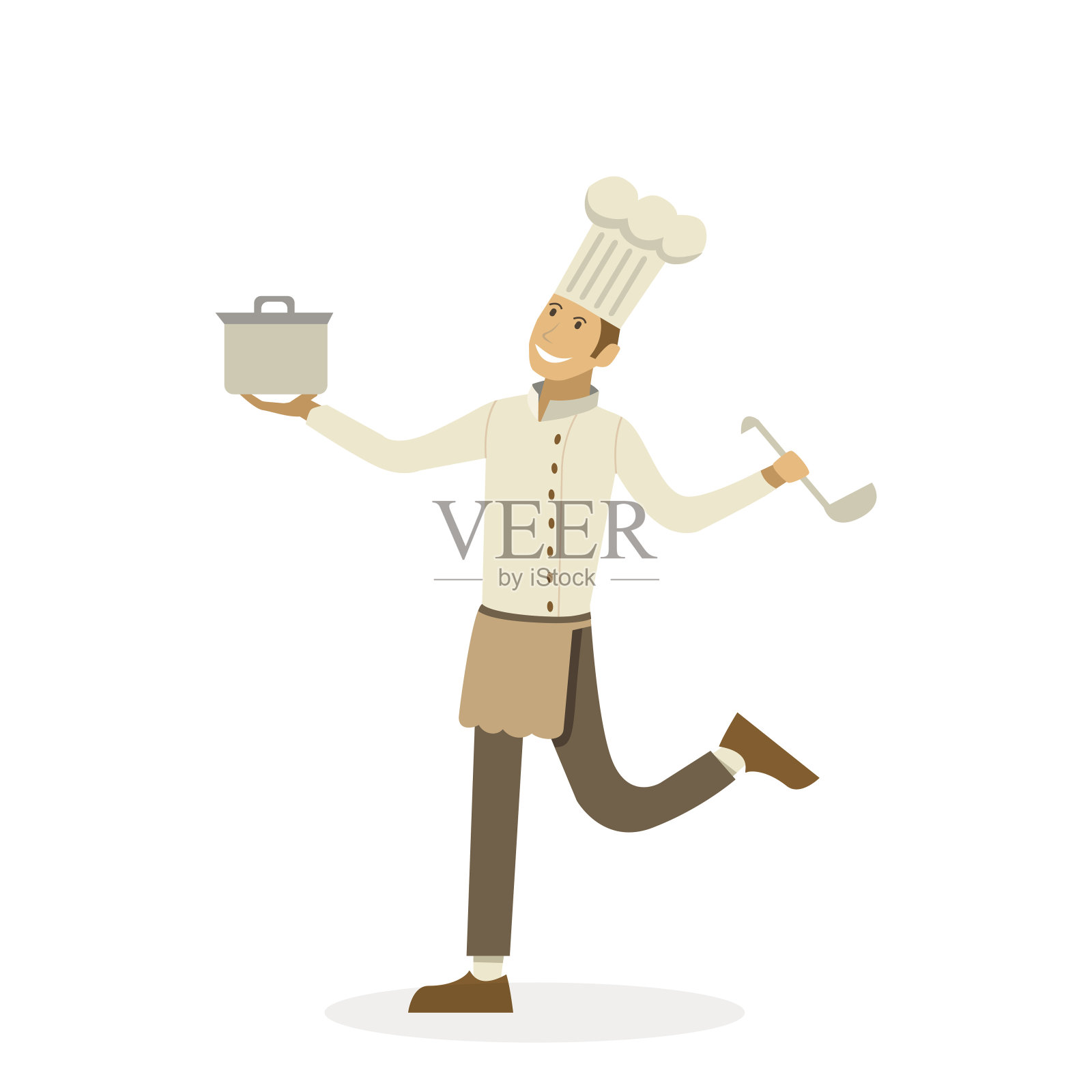 快乐的厨师与锅和勺在手中孤立插画图片素材