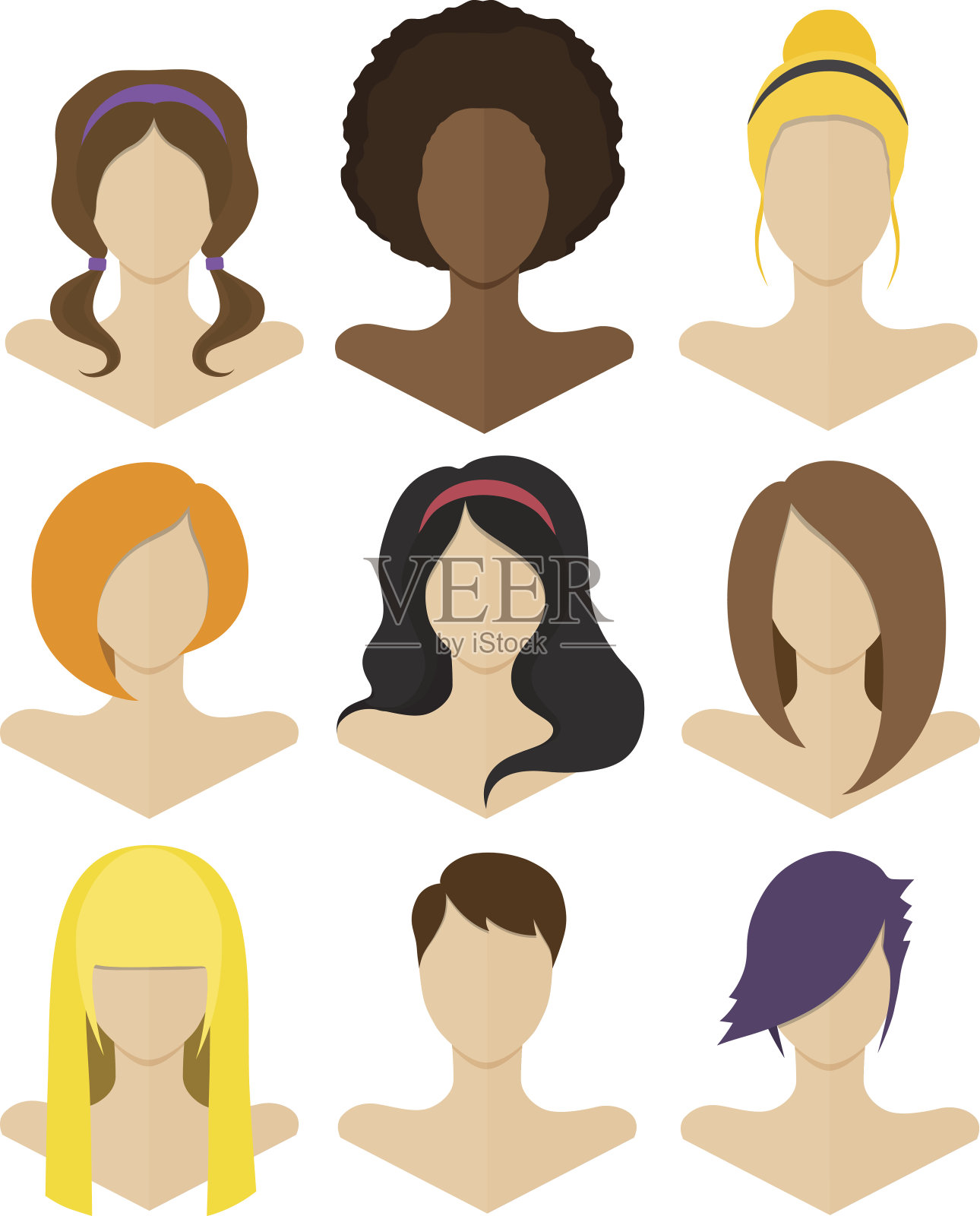 扁平的女性发型设计元素图片