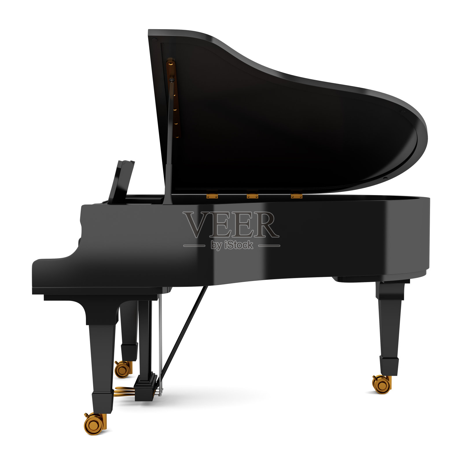 侧视图的黑色大钢琴孤立的白色背景照片摄影图片