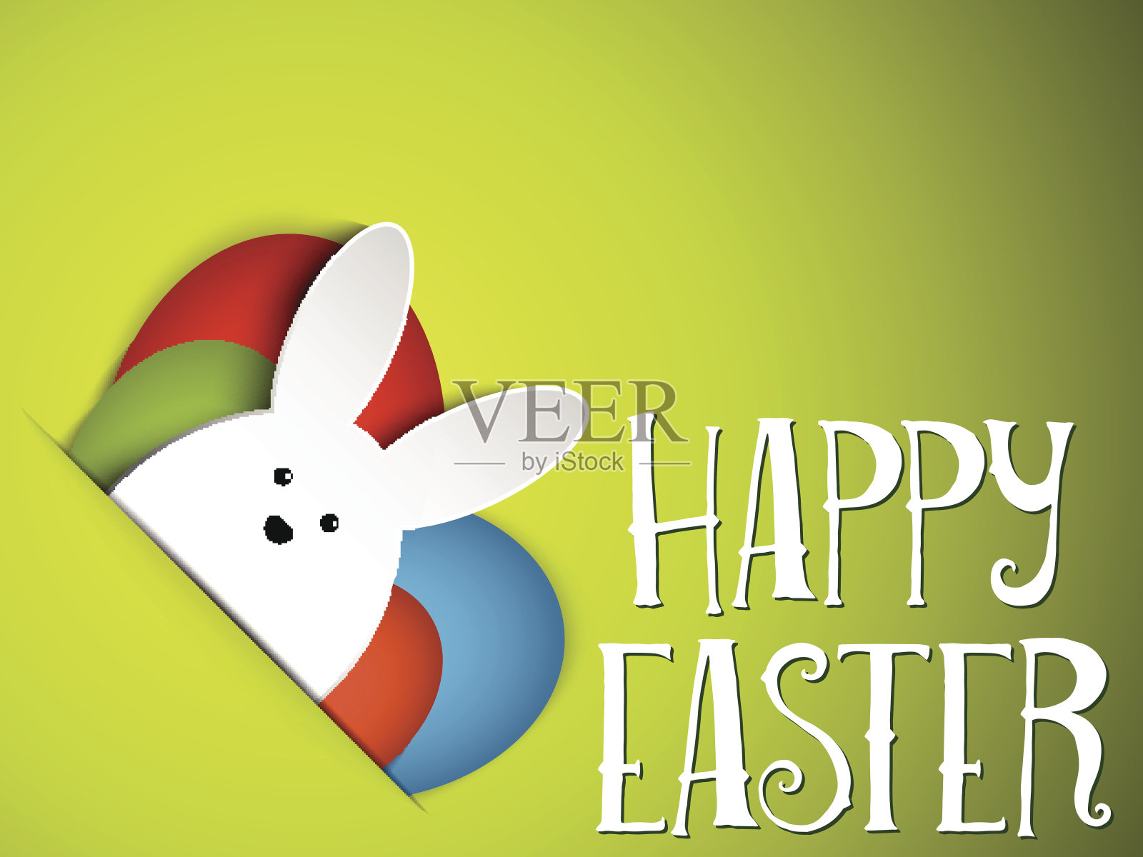 快乐的复活节兔子兔子在绿色的背景插画图片素材