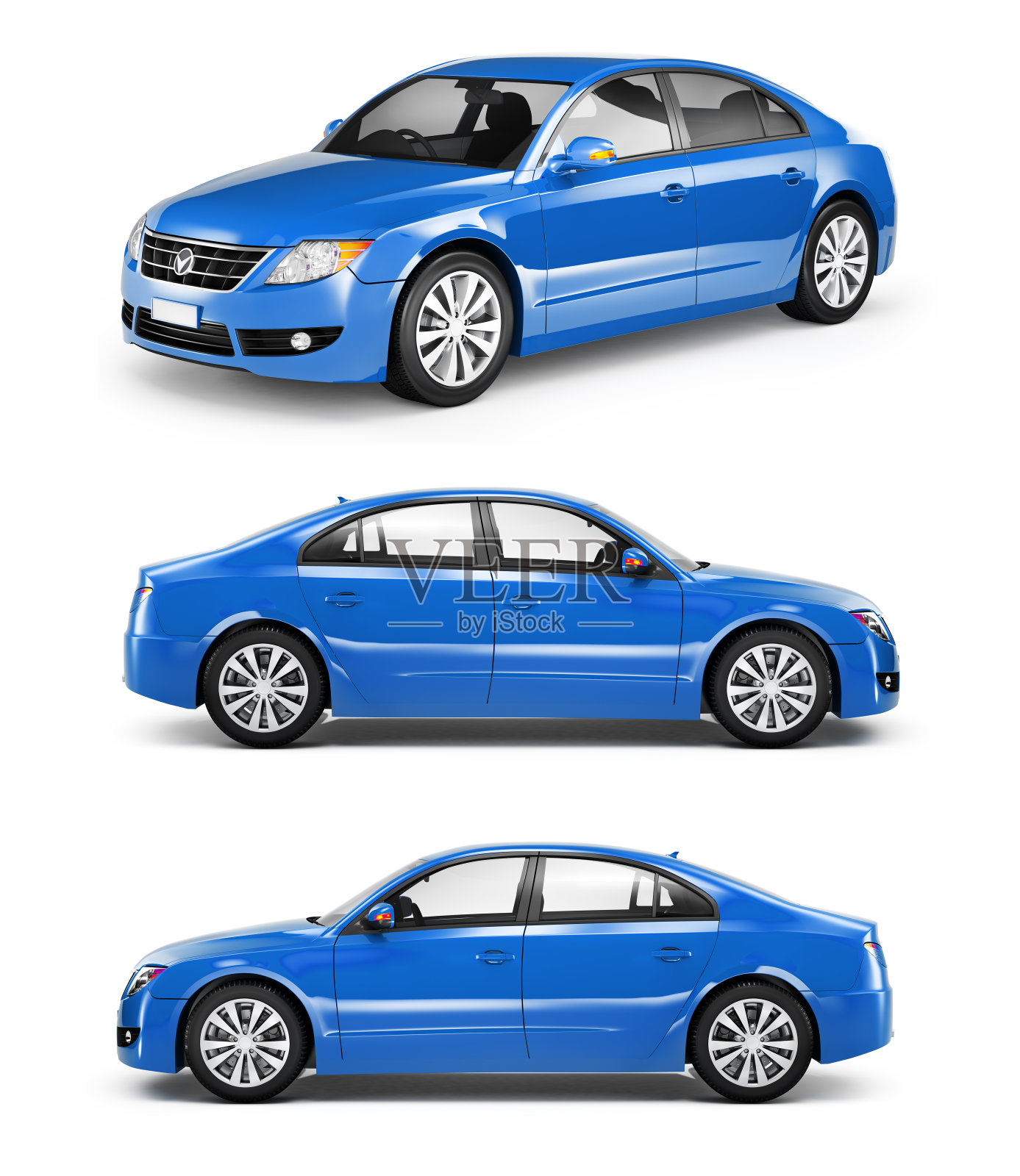 3D蓝色轿车在一排照片摄影图片