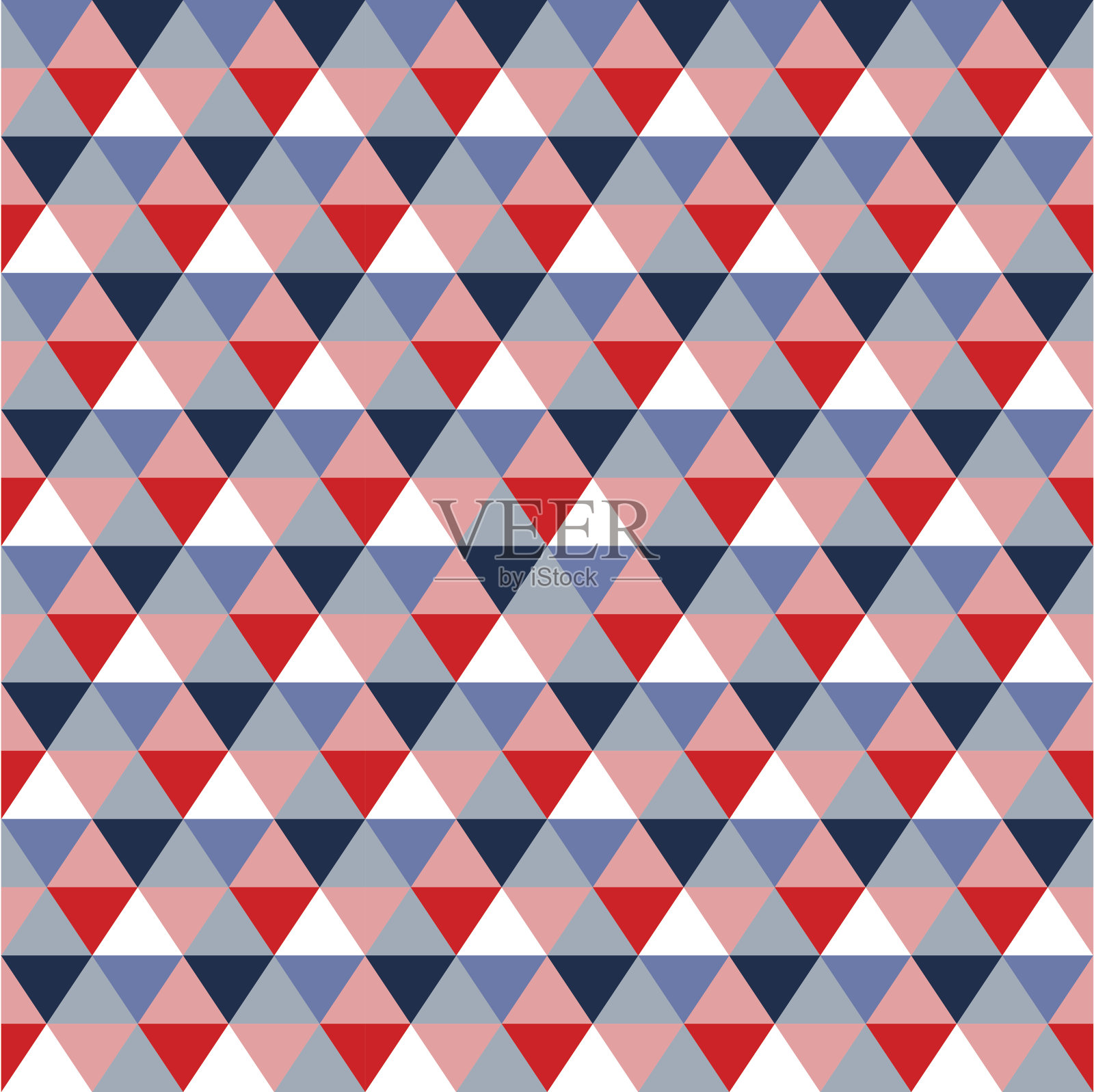 几何三角形无缝蓝、红、白图案，矢量插画图片素材